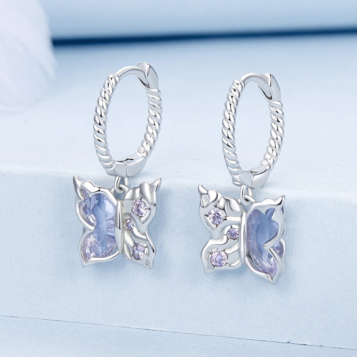 925 Sterling Silver Earrings with Pavé Setting CZ and Transparent Glass for Women
