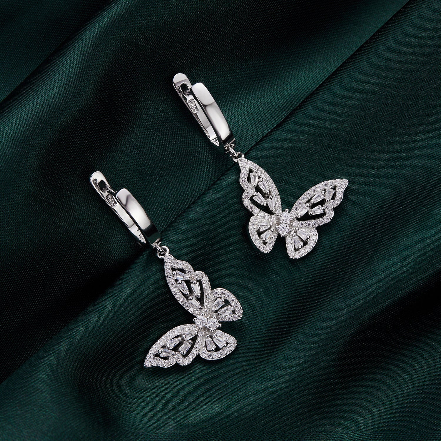925 Sterling Silver Earrings with Pavé Setting CZ, 37x19mm for Women