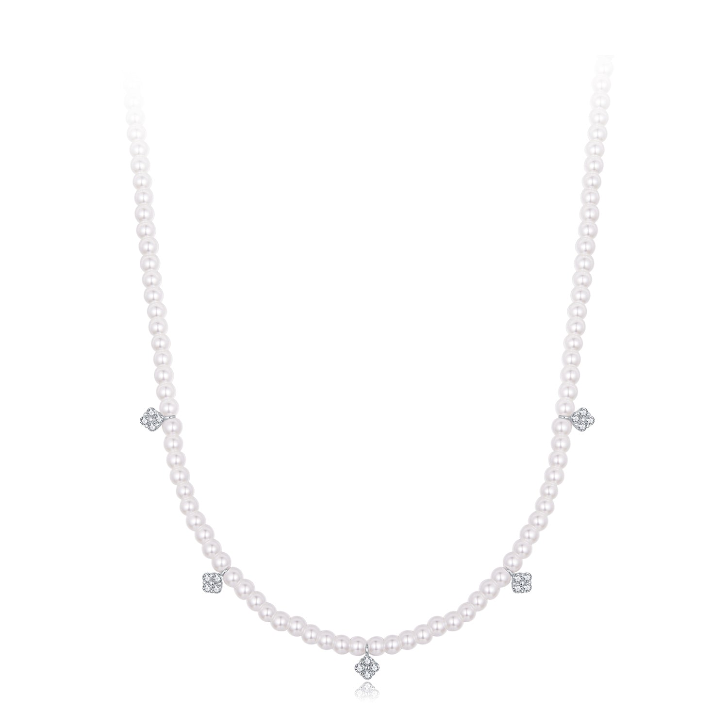 925 Sterling Silver Necklace with Pavé Setting CZ & Synthetic Pearl for Women