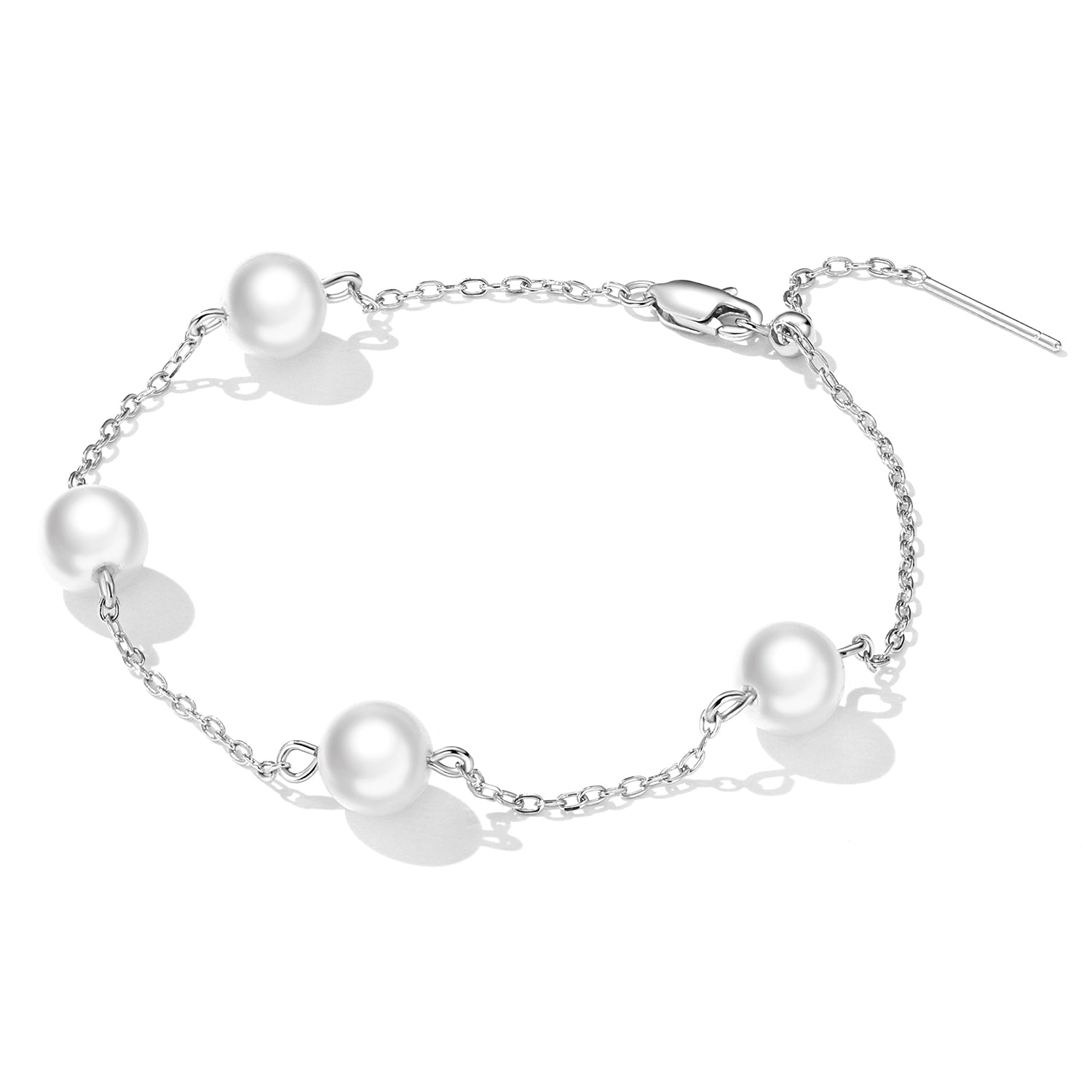 925 Sterling Silver Adjustable Pearl Bracelet for Women