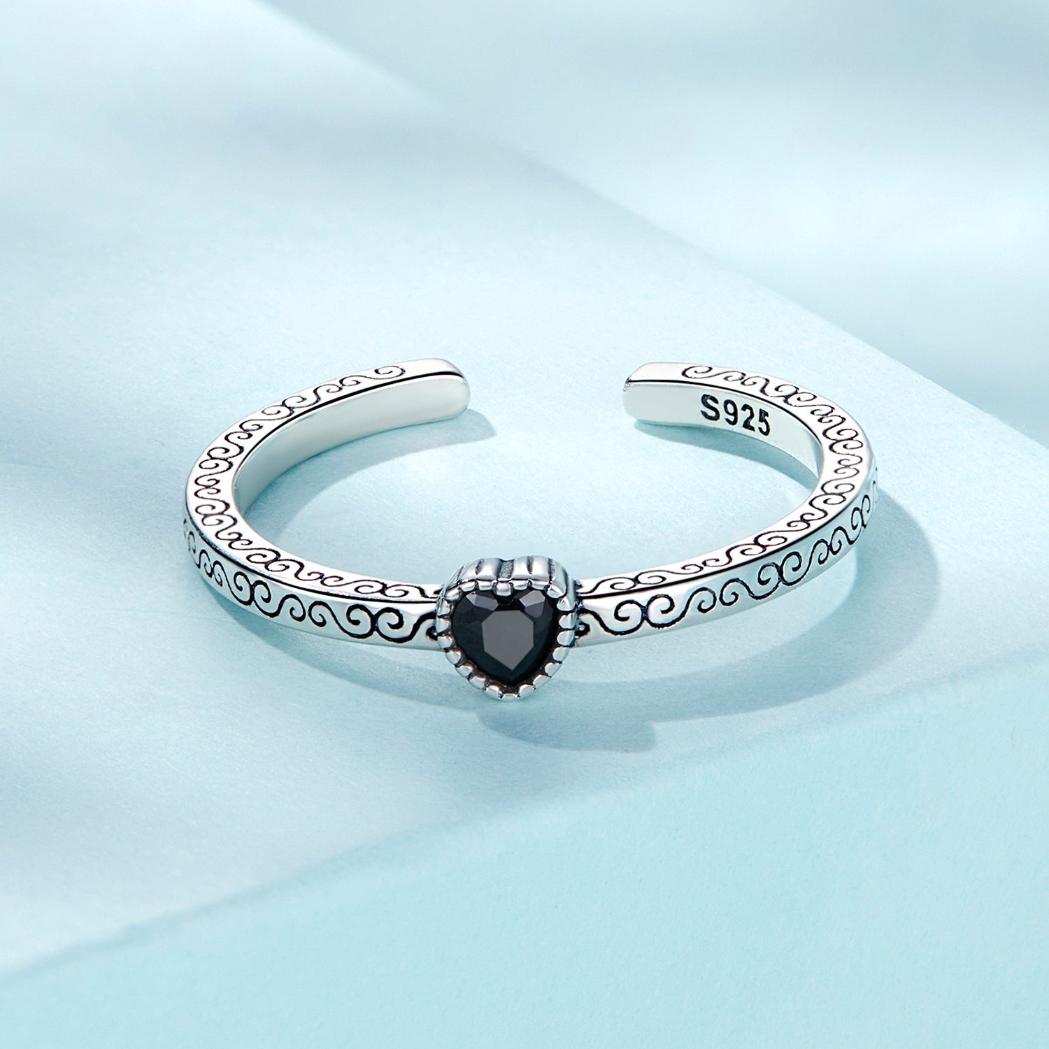 925 Sterling Silver Oxidized CZ Pavé Ring for Women
