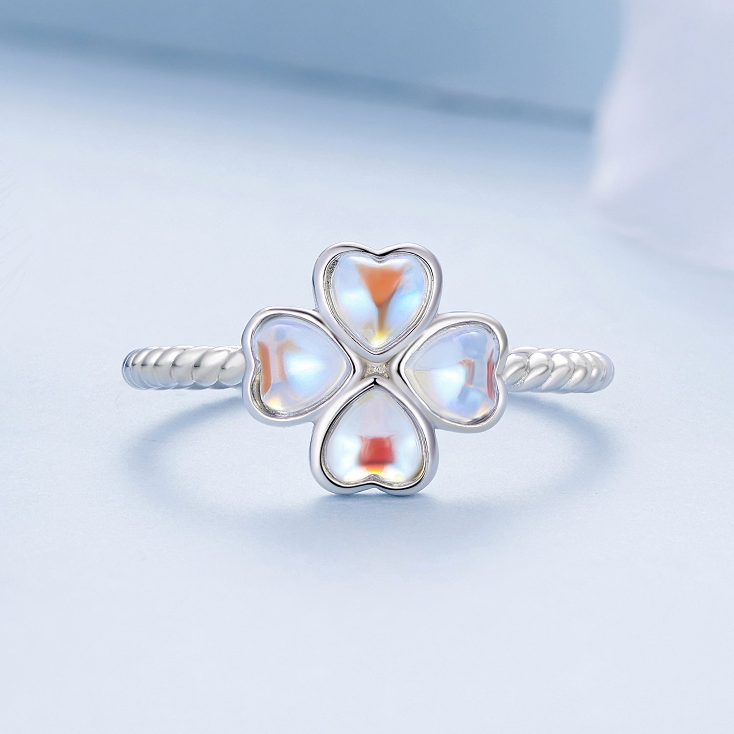925 Sterling Silver Moonstone Clover Ring for Women