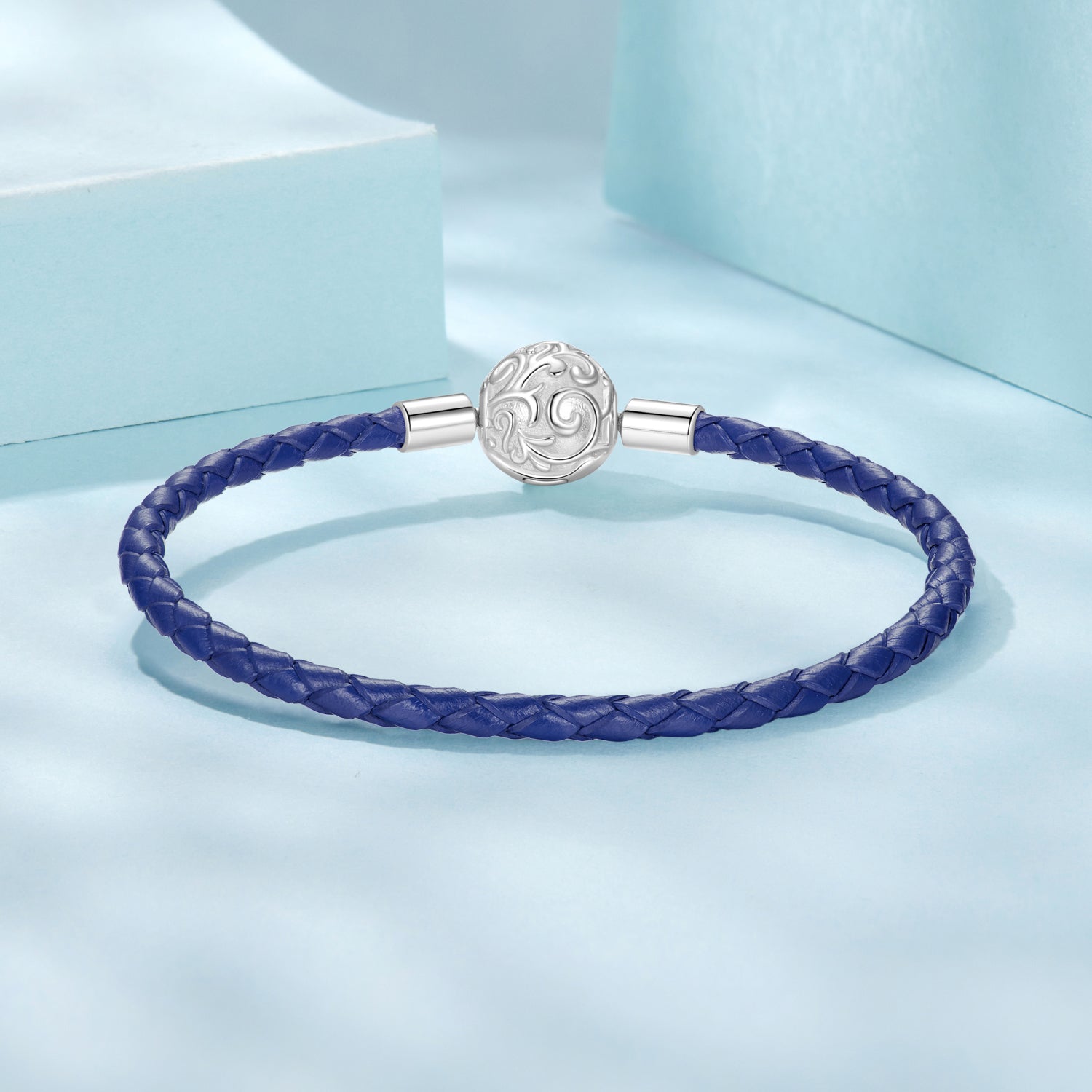925 Sterling Silver Leather Rope Bracelet 17cm - Oxidized Silver for Women