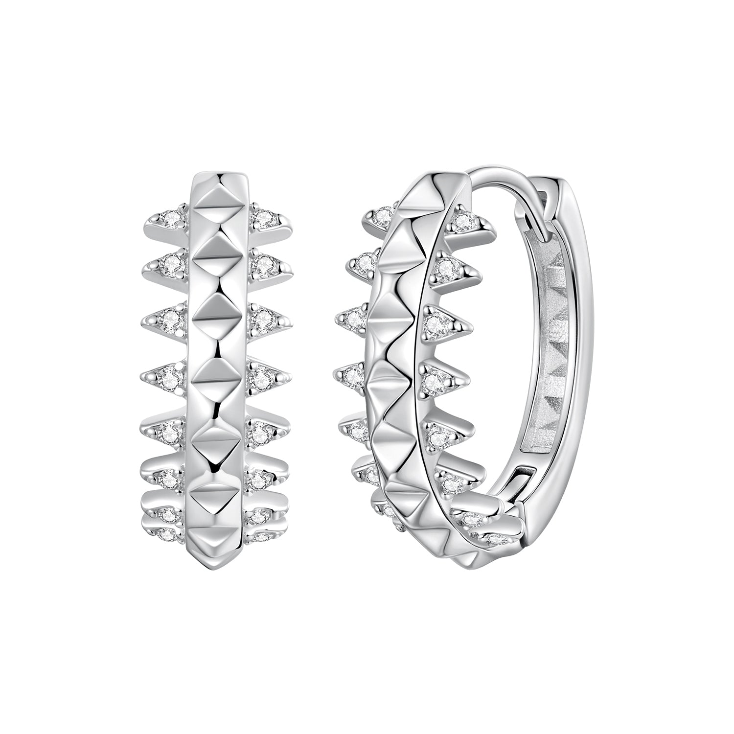 925 Sterling Silver White Gold Plated 1.6cm Pavé CZ Hoop Earrings for Women