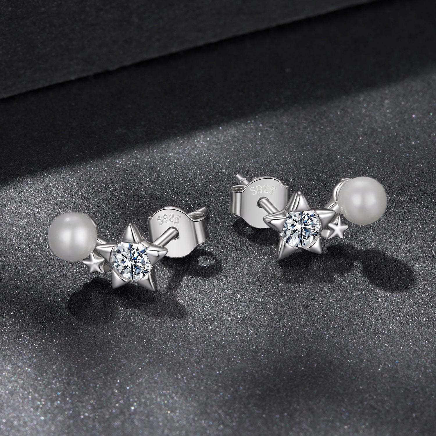 925 Sterling Silver 0.20 Carat Moissanite Earrings with Synthetic Pearl for Women