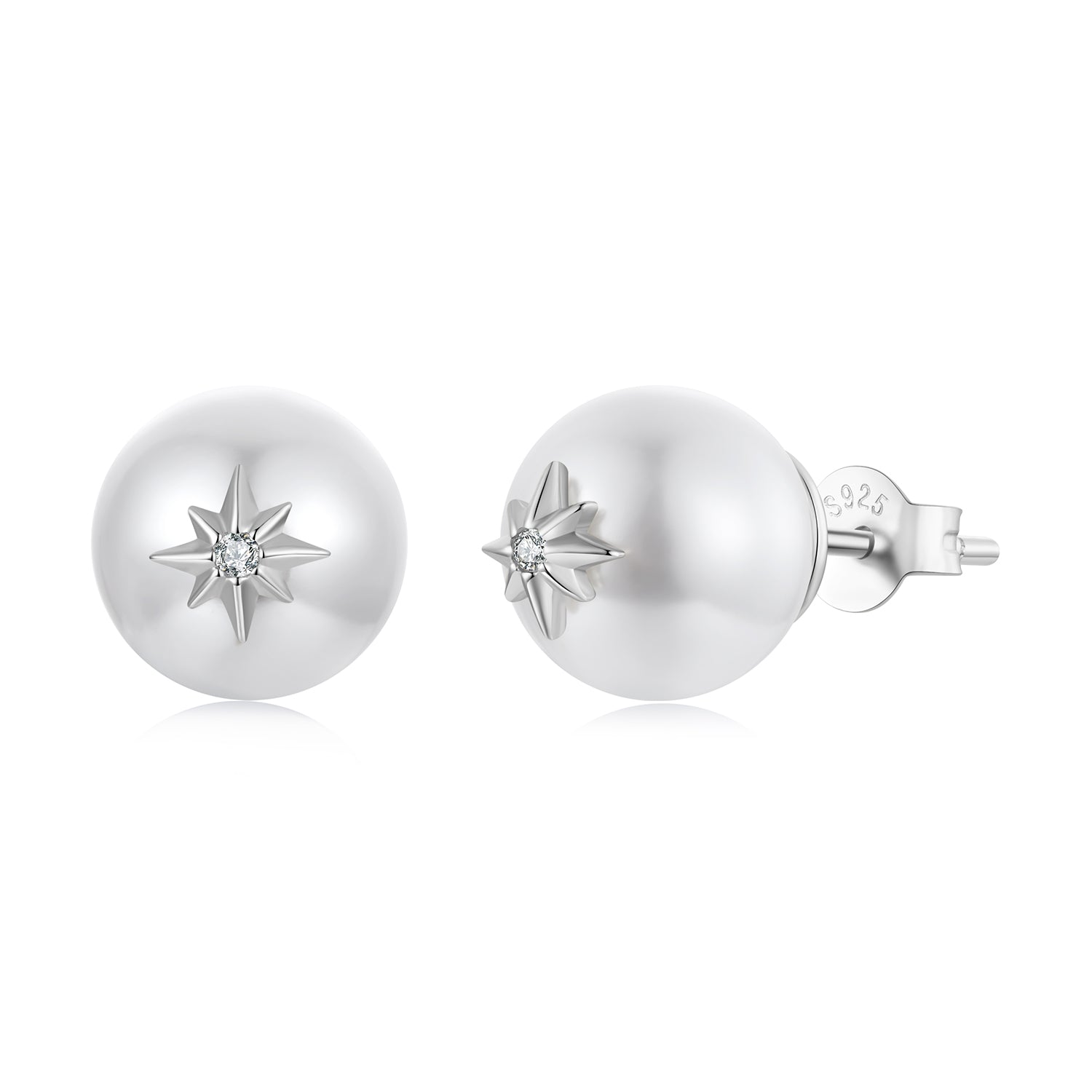 925 Sterling Silver Earrings with CZ and Synthetic Pearl for Women