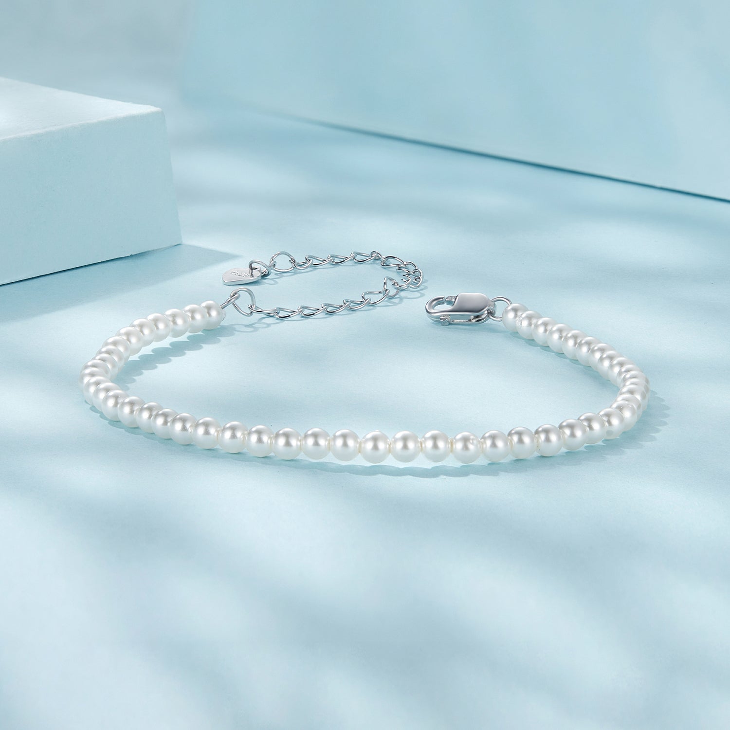 925 Sterling Silver White Gold Plated Shell Pearl Bracelet 16+6cm for Women