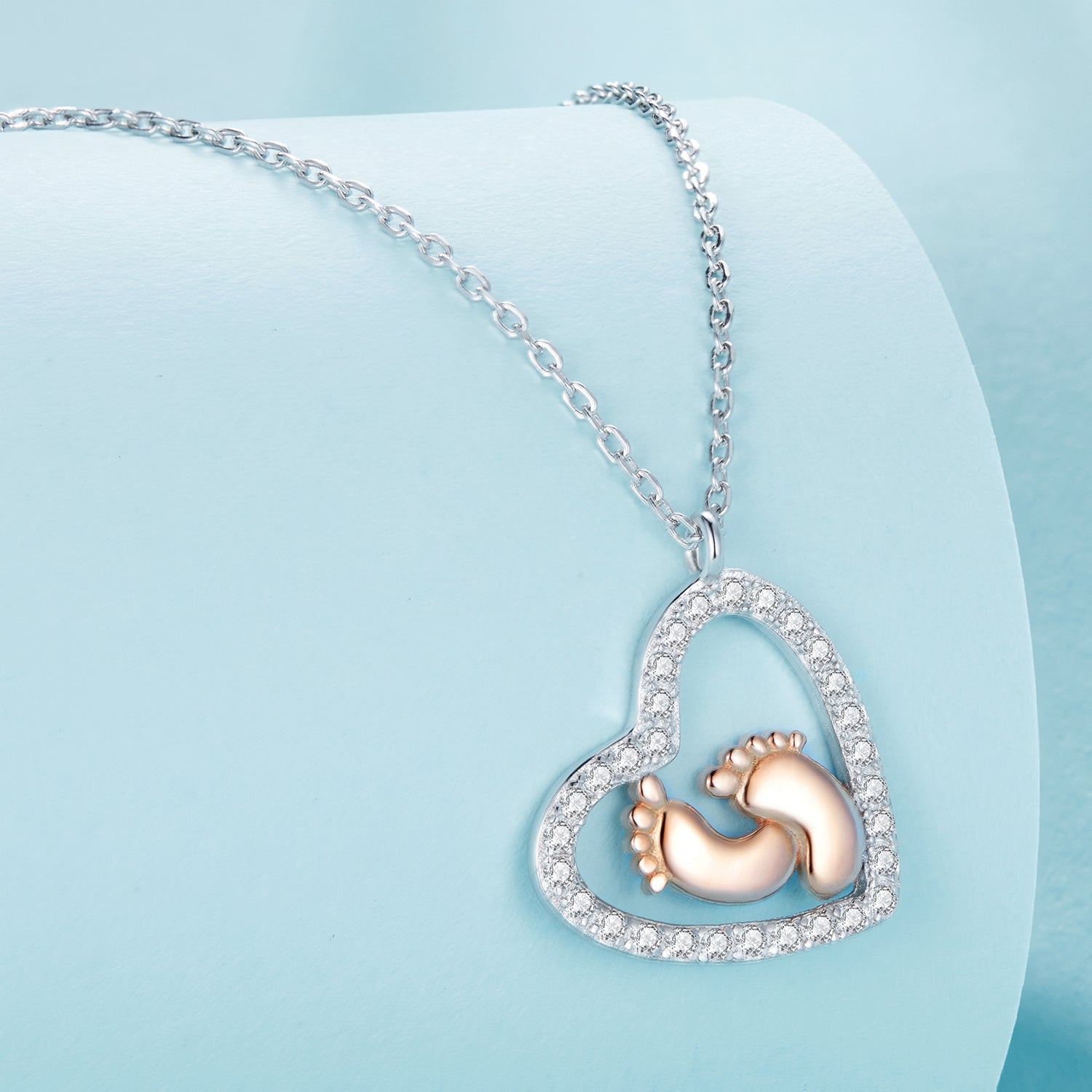 925 Sterling Silver Necklace with CZ in Rose Gold and Platinum Finish, 400mm Chain Length for Women