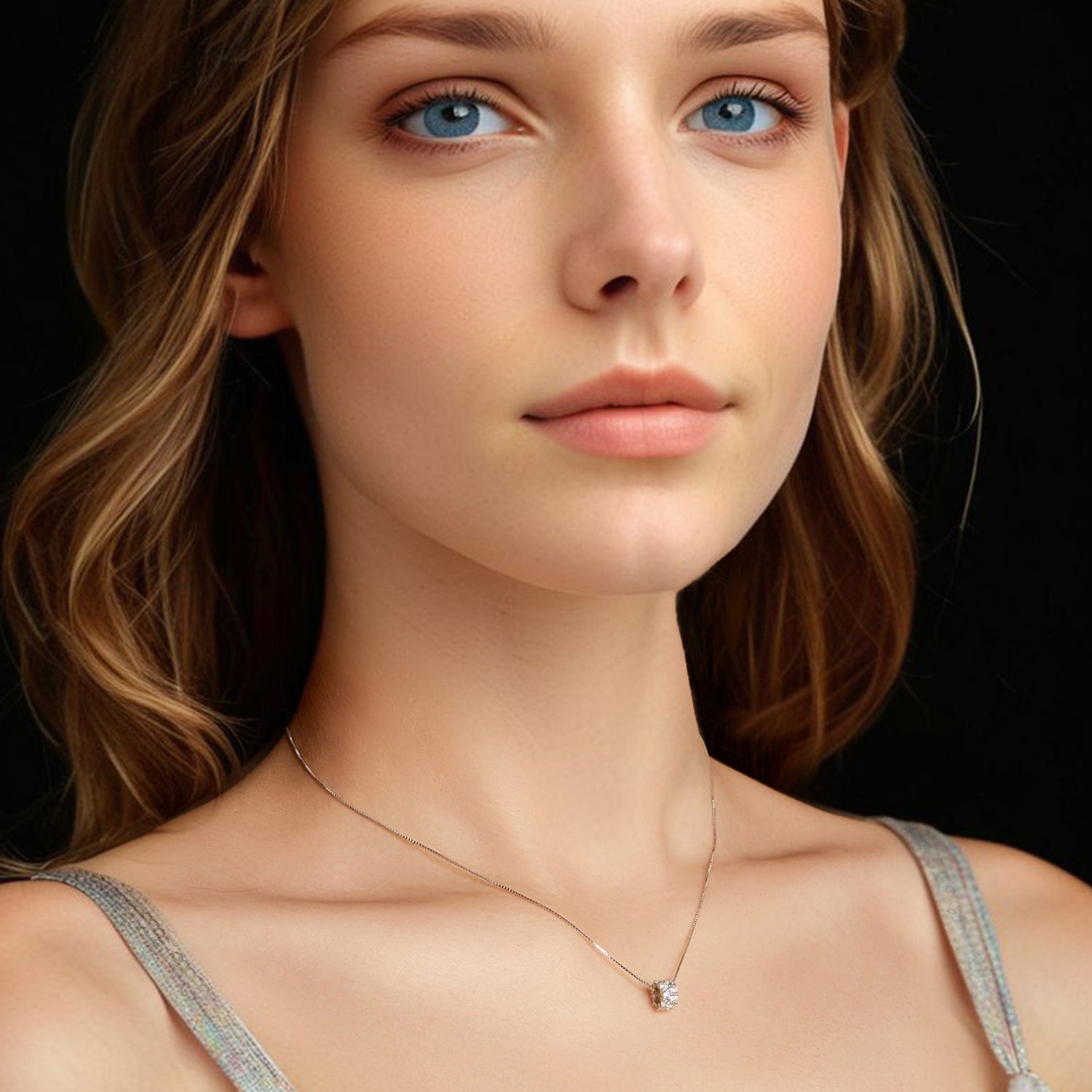 925 Sterling Silver & Moissanite Necklace, 40+5cm Length, White Gold Plated, Women's Jewelry