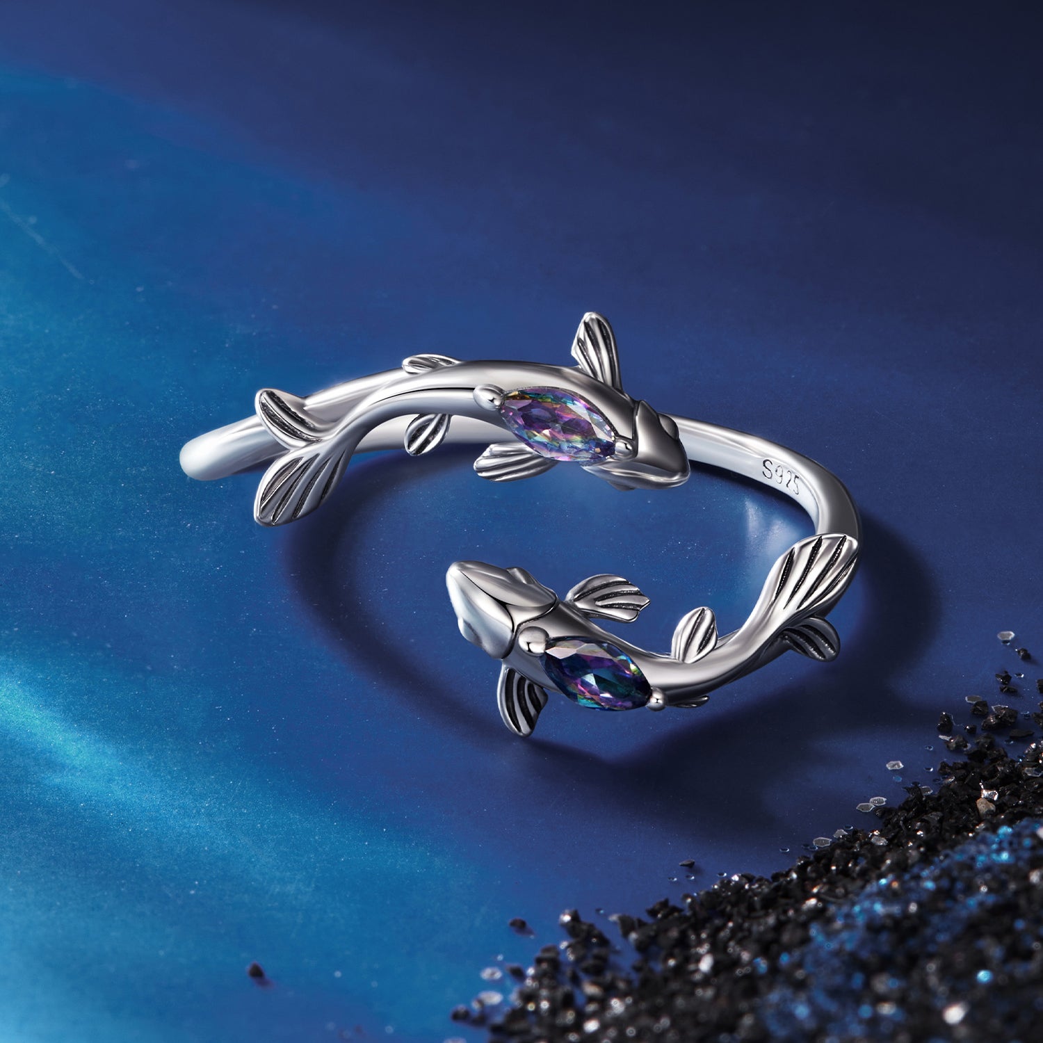 925 Sterling Silver Transparent Glass Ring for Women