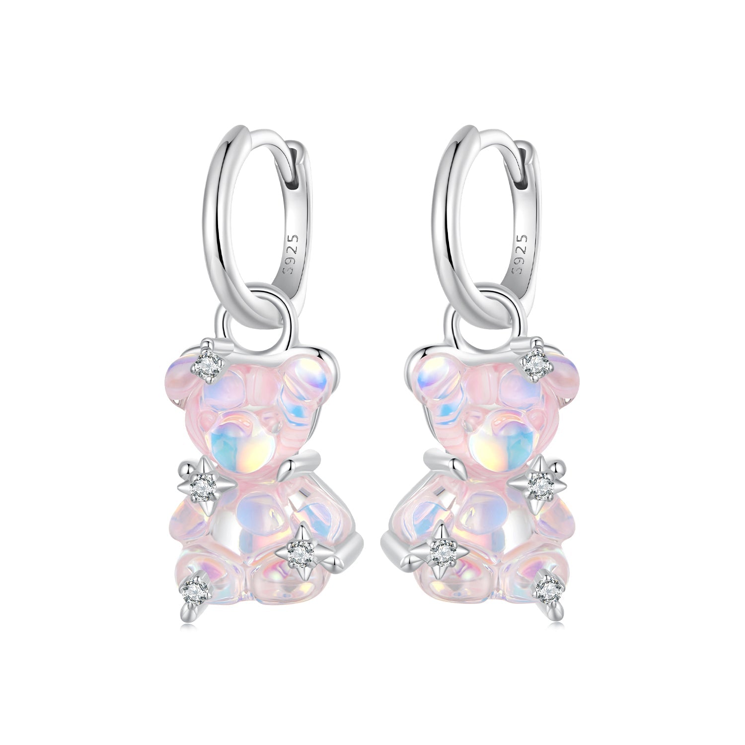 925 Sterling Silver Earrings with Pavé Setting CZ and Resin - 2.8 x 1.1 cm - Women's Fashion