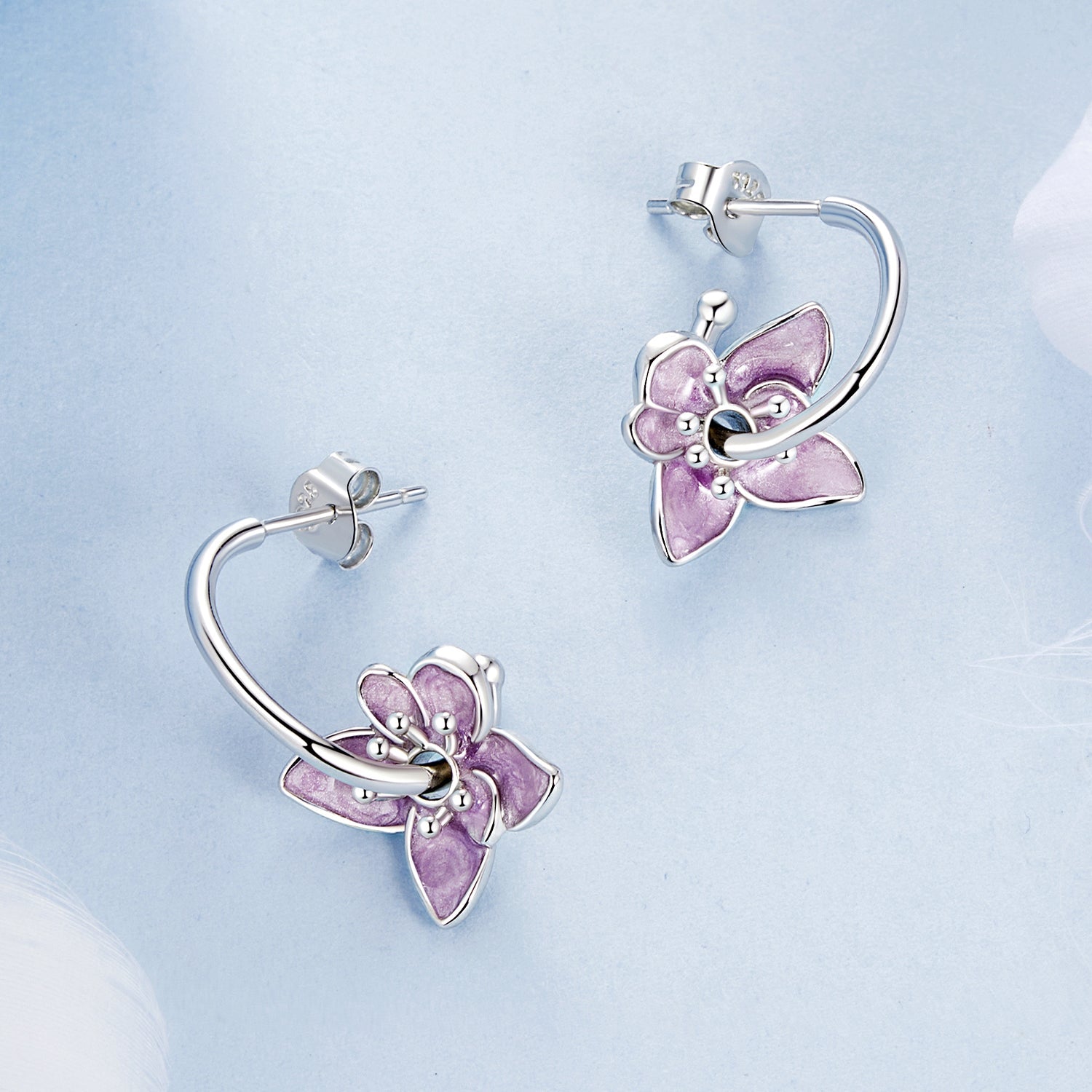 925 Sterling Silver Enamel White Gold Plated Earrings Size 20*14mm