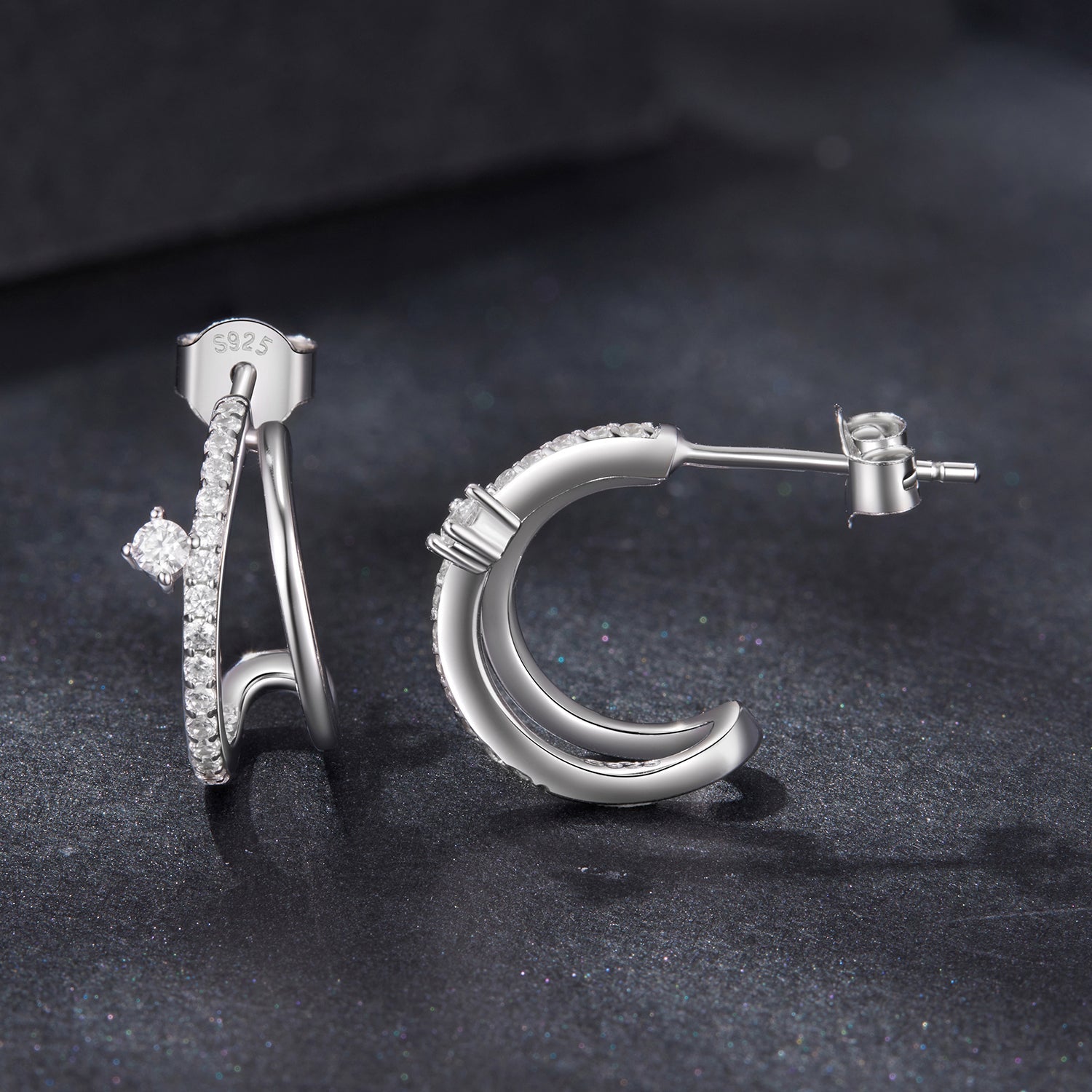 925 Sterling Silver Moissanite Earrings for Women - 1.4x0.5cm, Pavé Setting