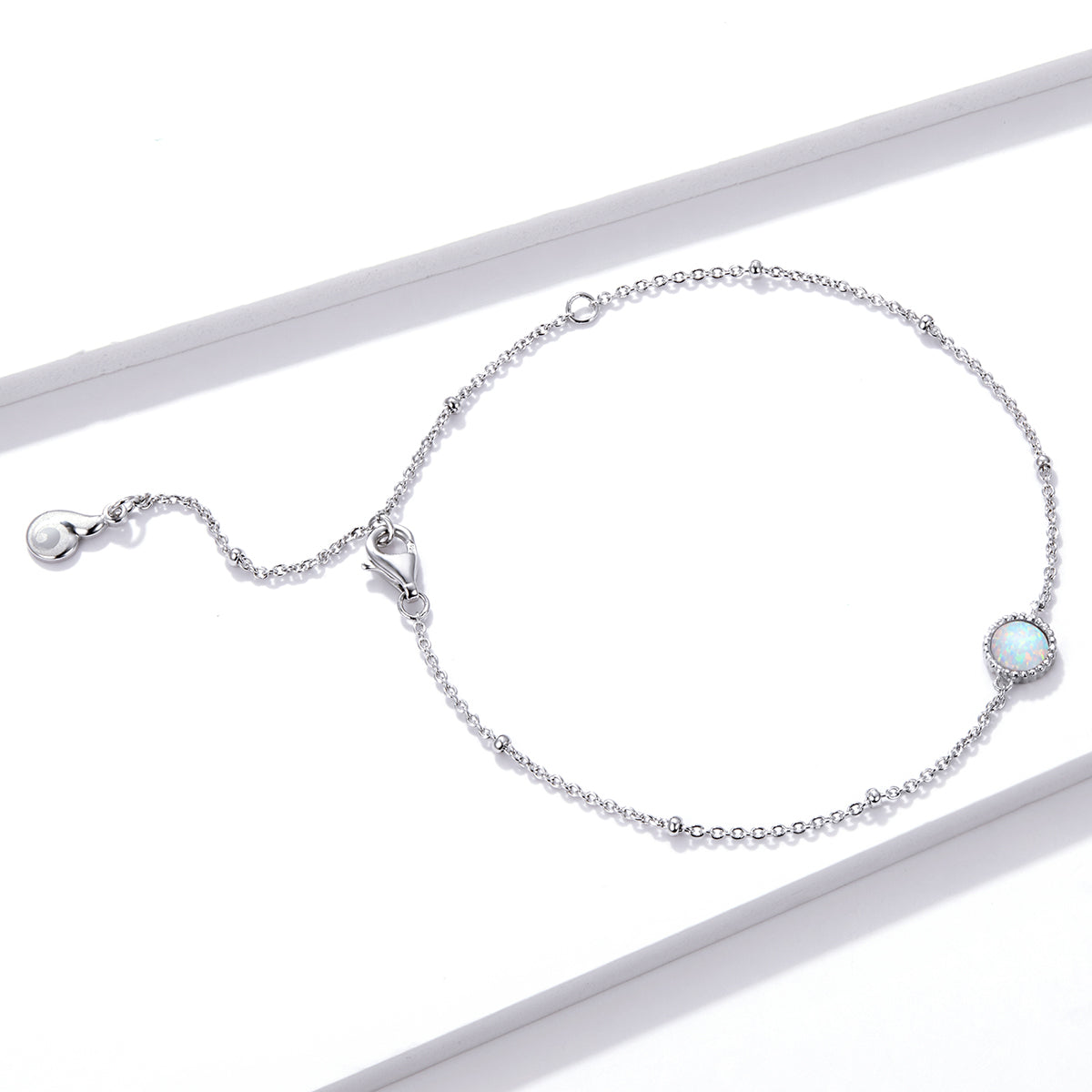 925 Sterling Silver Opal Bracelet for Women - Adjustable Size, Translucent Color