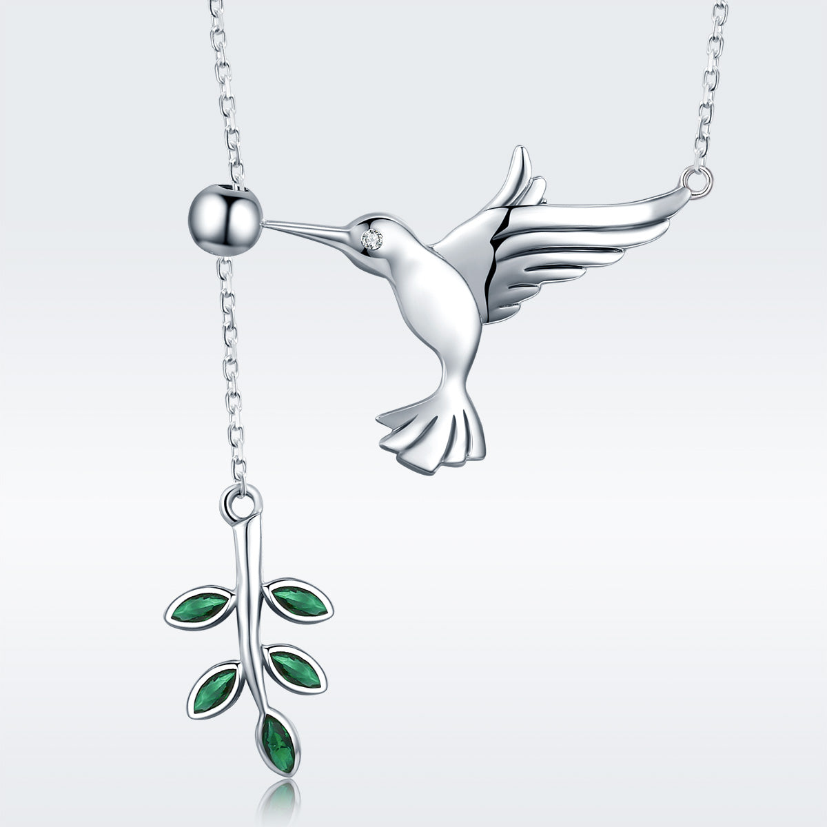 925 Sterling Silver Necklace with Bird and Leaves Design for Women
