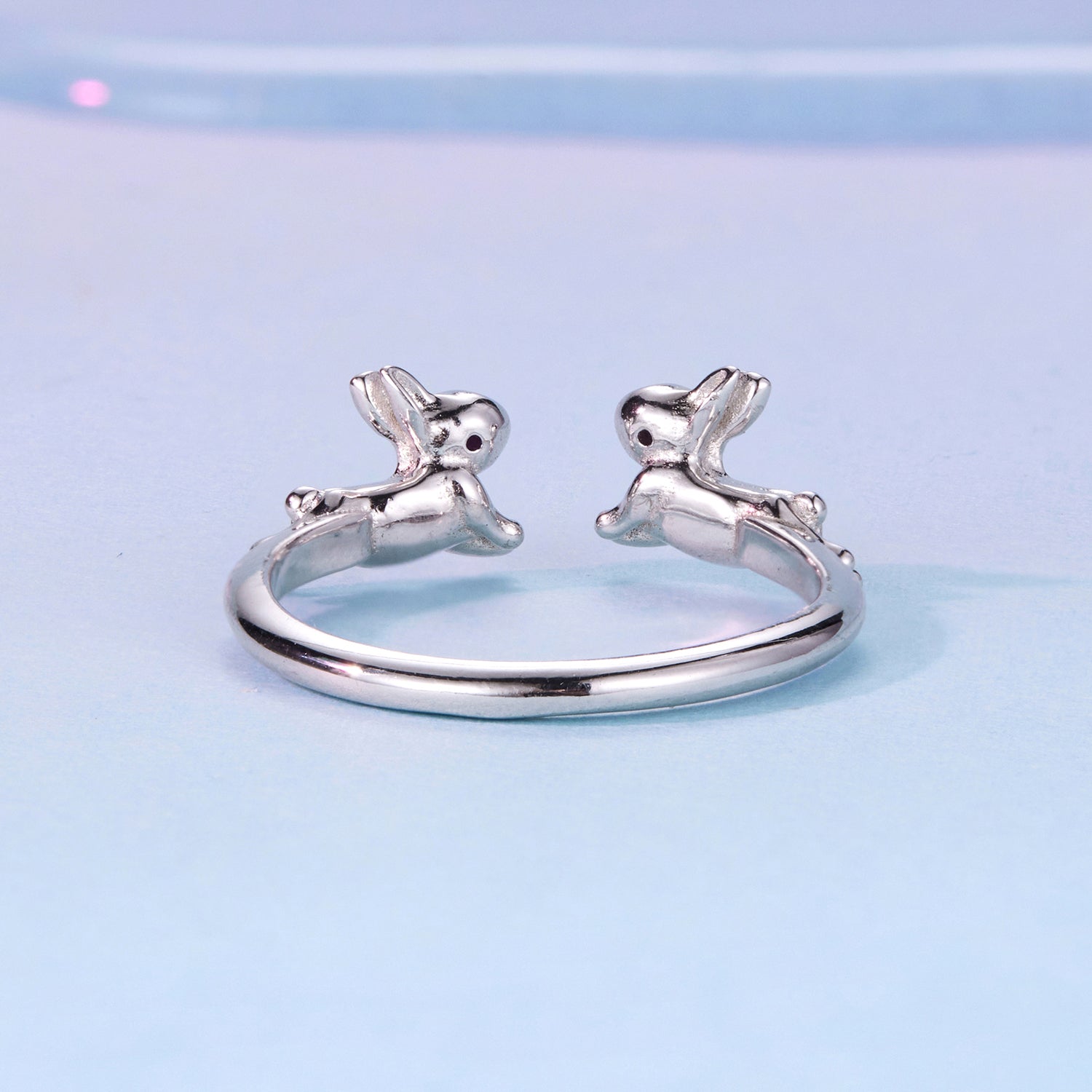 925 Sterling Silver Rabbit Ring with Pavé Setting CZ in White Gold for Women