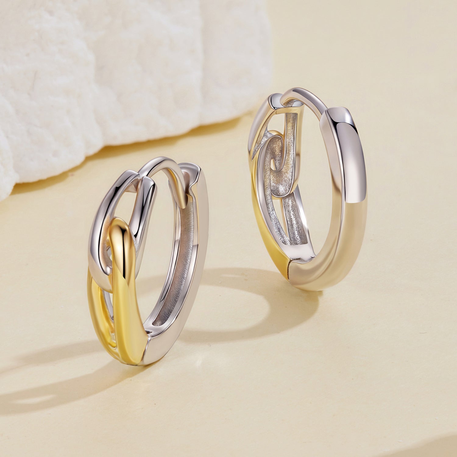 925 Sterling Silver Earrings for Women - 1.4x0.4cm - White Gold and Gold Plated