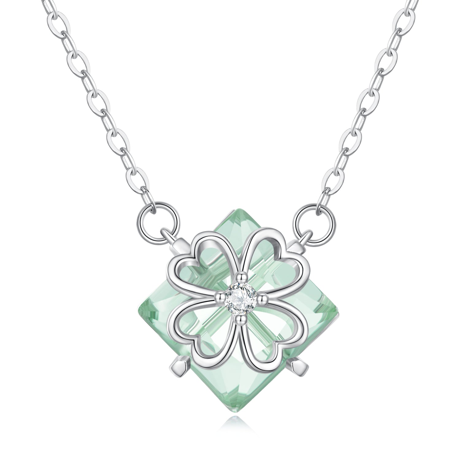 925 Sterling Silver Adjustable Necklace with Transparent Glass 46cm for Women