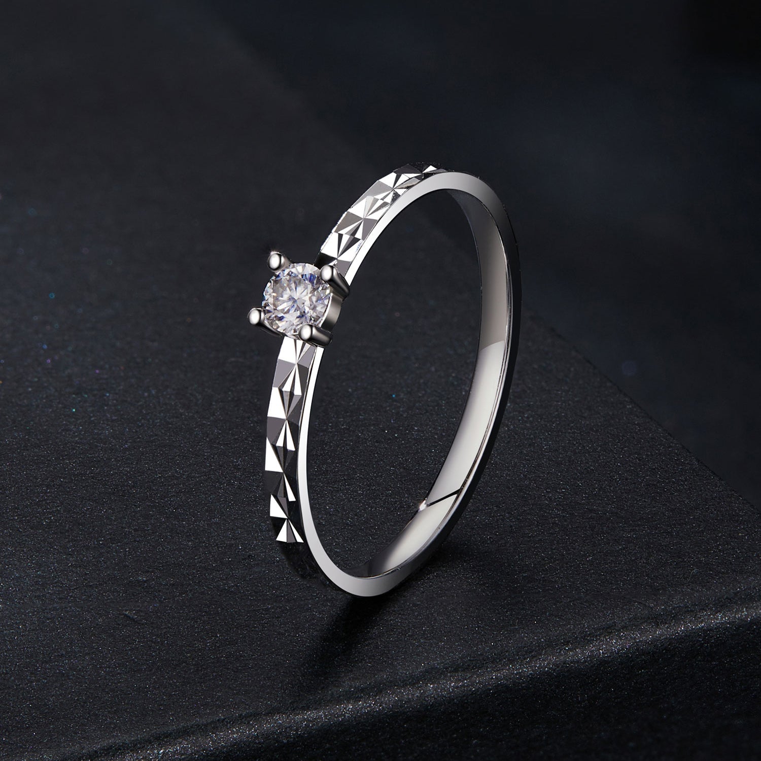 925 Sterling Silver Moissanite White Gold Plated Ring Size 6