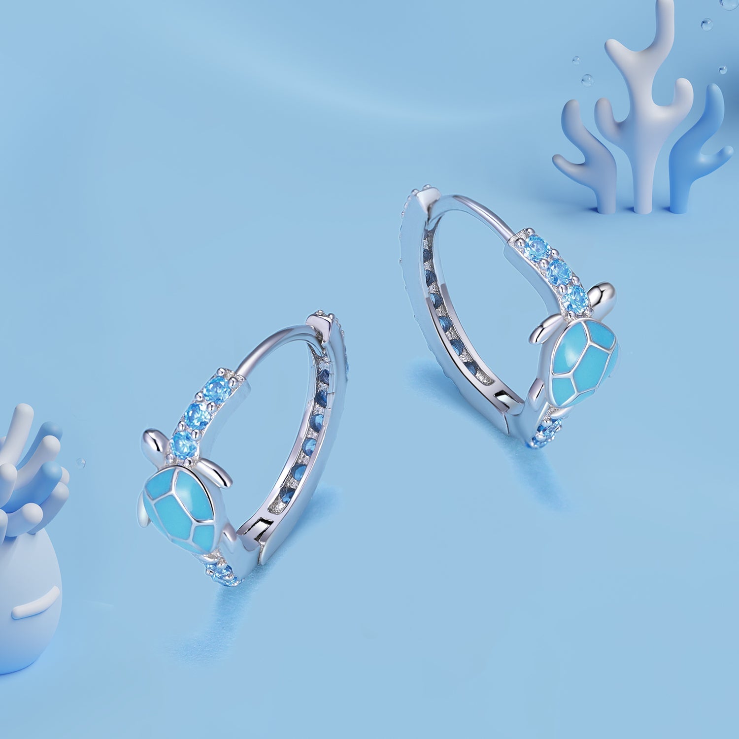 925 Sterling Silver Enamel CZ Earrings 14x6mm for Women