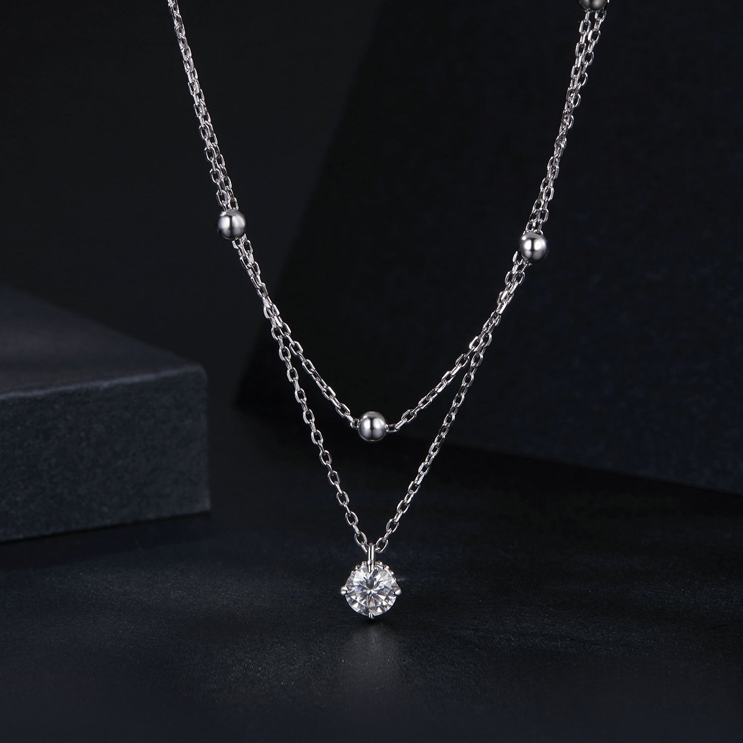 925 Sterling Silver Plated Platinum 5.0mm Moissanite Necklace for Women