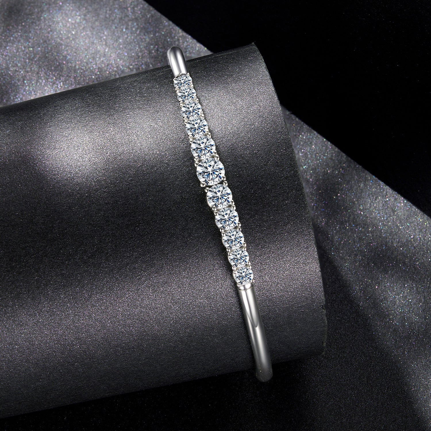 925 Sterling Silver & Moissanite White Gold Plated Bracelet with 0.5cm Moissanite for Women