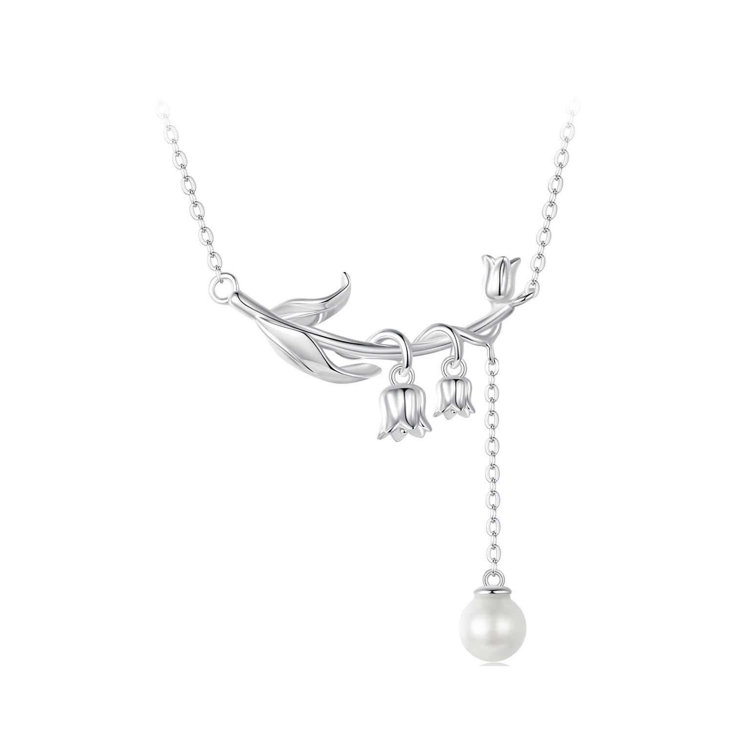 925 Sterling Silver Necklace with Quality Shell Pearl & Platinum Plating, 380mm Length for Women