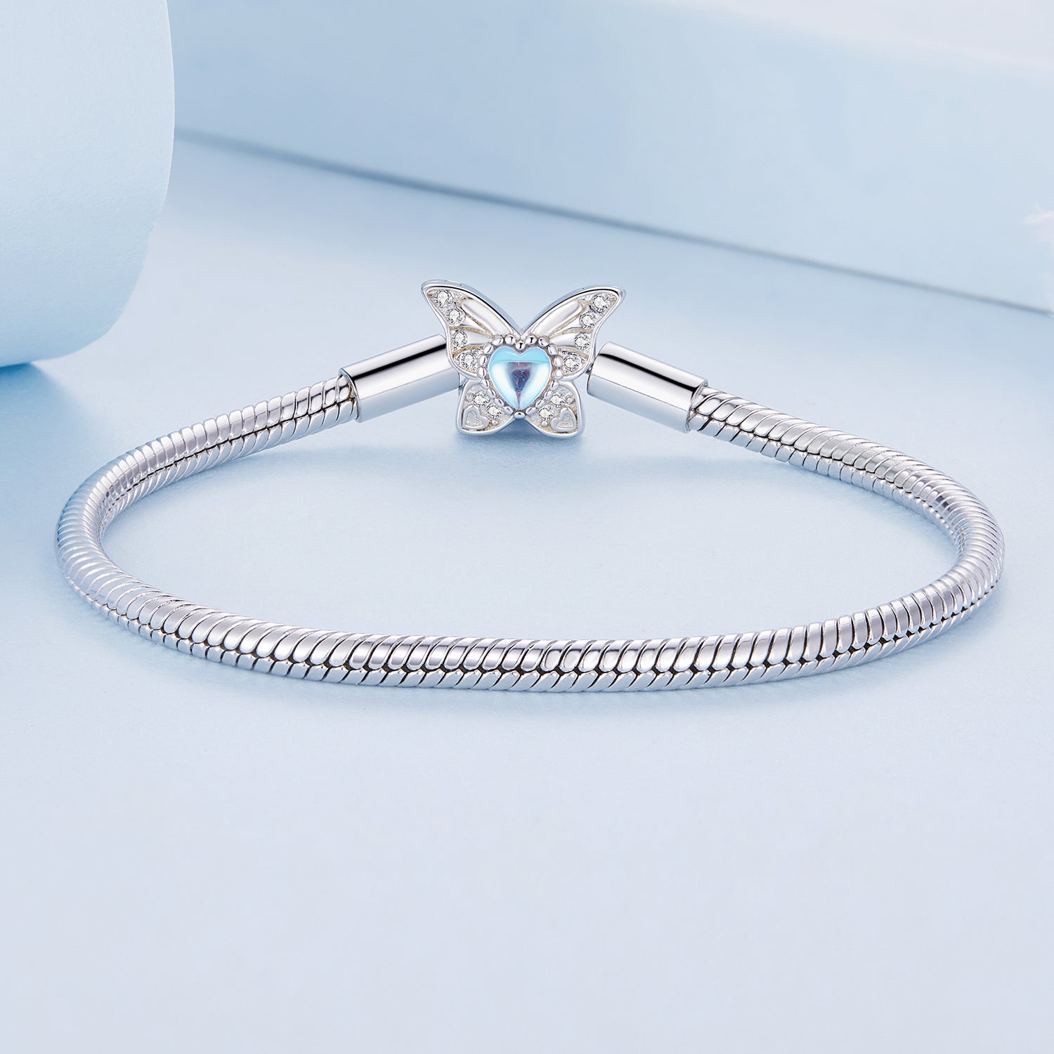 925 Sterling Silver Moonstone Bracelet 17.0 cm Pavé Setting for Women