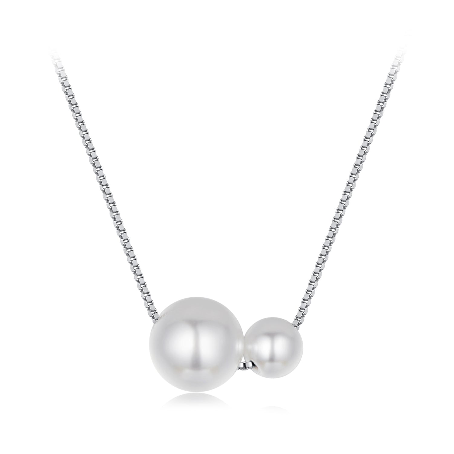 925 Sterling Silver & White Gold Plated Adjustable Pearl Necklace for Women