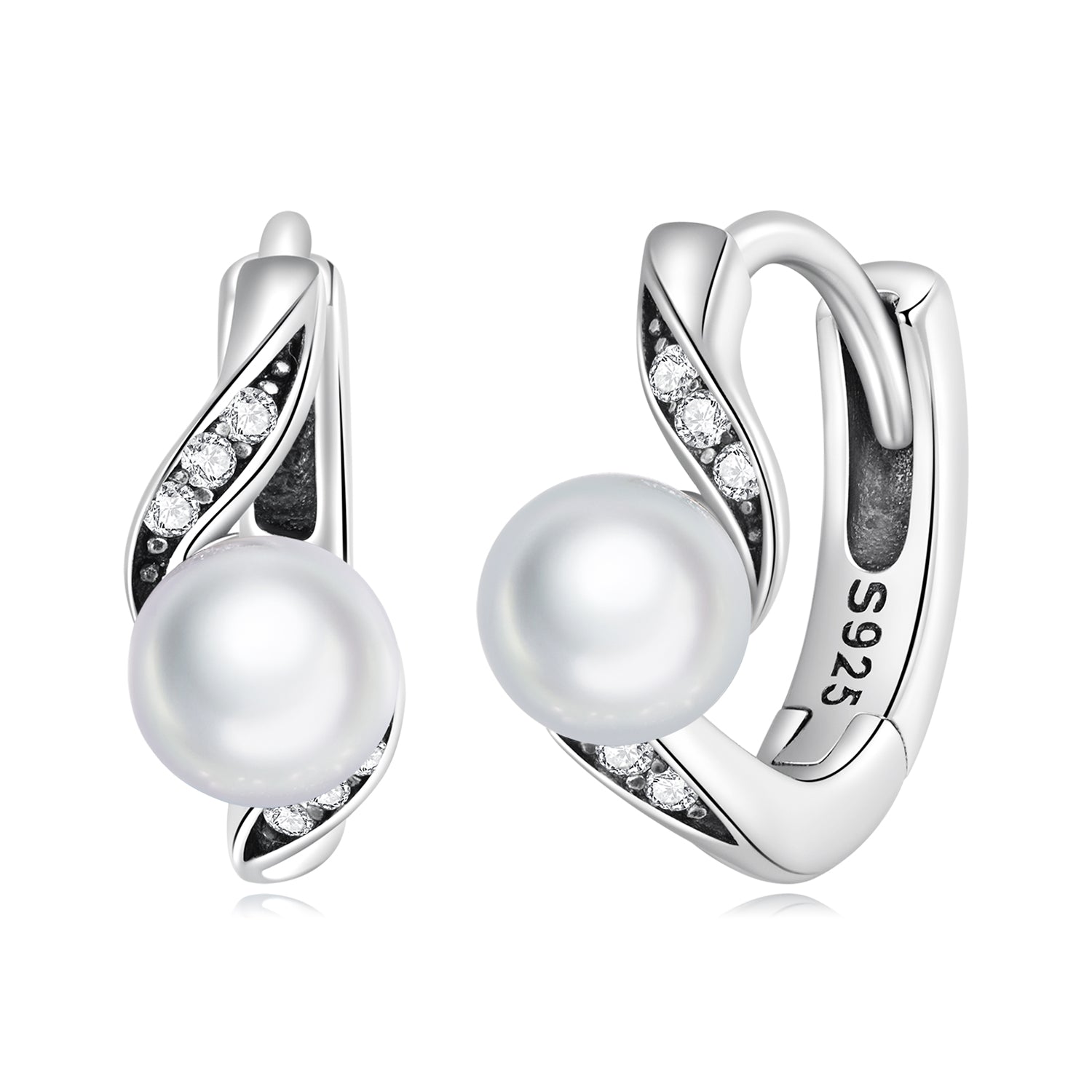 925 Sterling Silver Earrings with Quality Shell Pearl and Oxidized Silver for Women