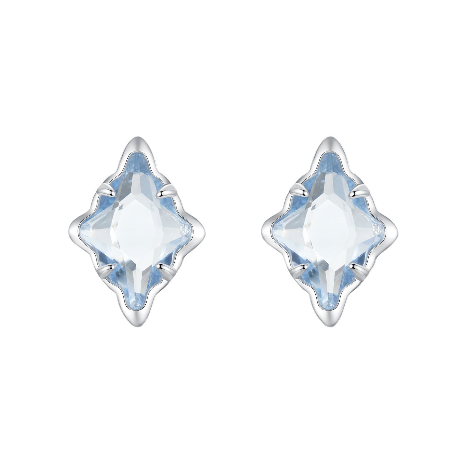 925 Sterling Silver Earrings with Transparent Glass and White Gold Plating