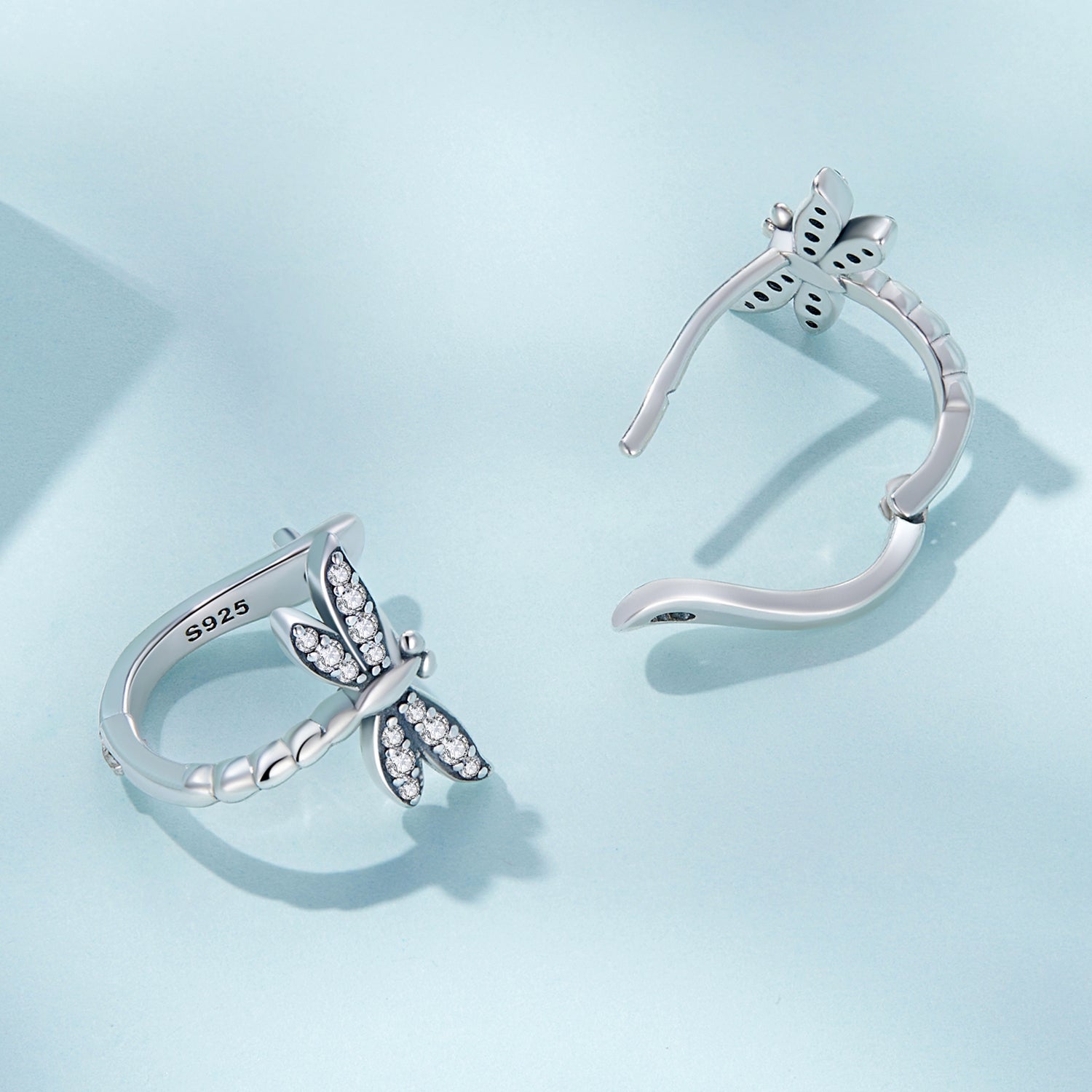 925 Sterling Silver Earrings with Pavé Setting CZ, Oxidized Finish, 1.3cm for Women