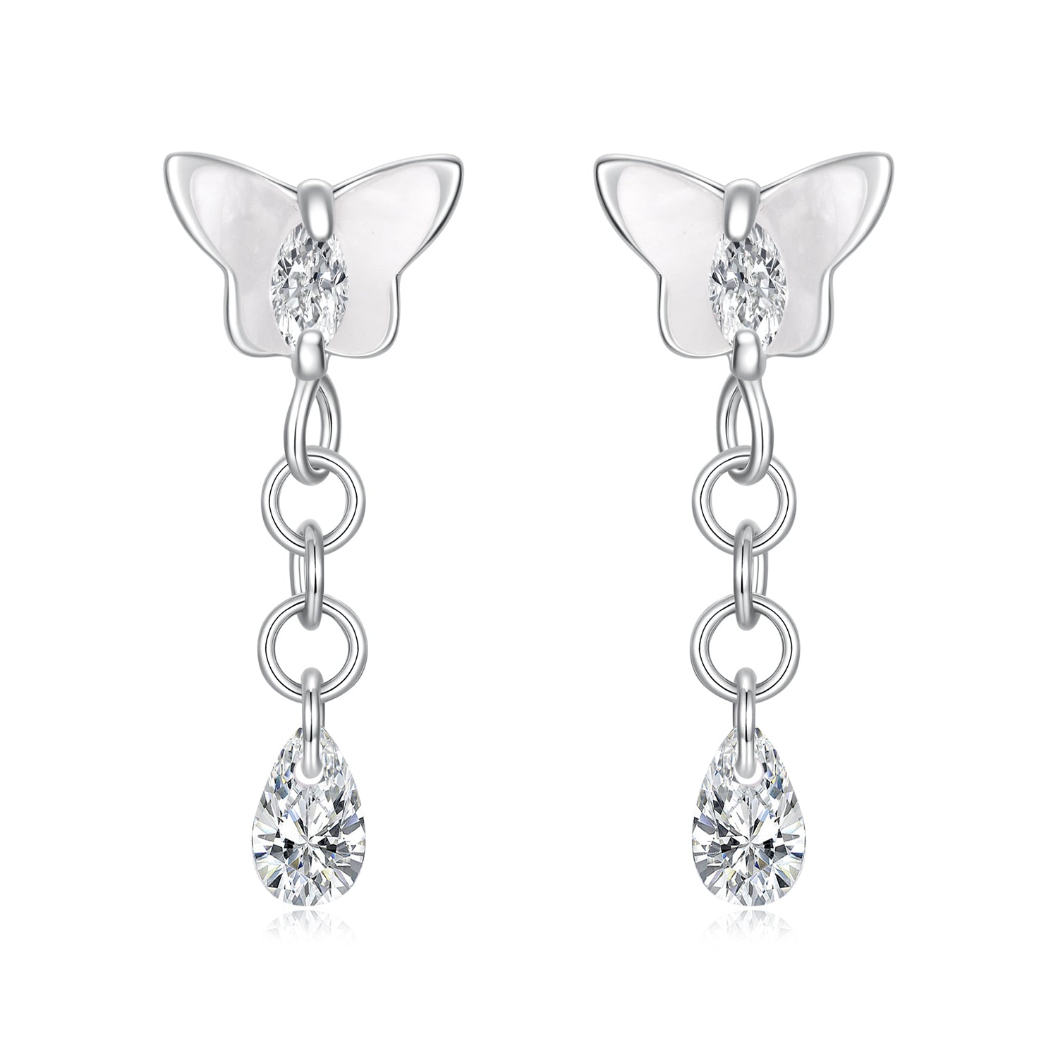 925 Sterling Silver & Brass Earrings with White Gold Plating, 2.0x0.8cm for Women