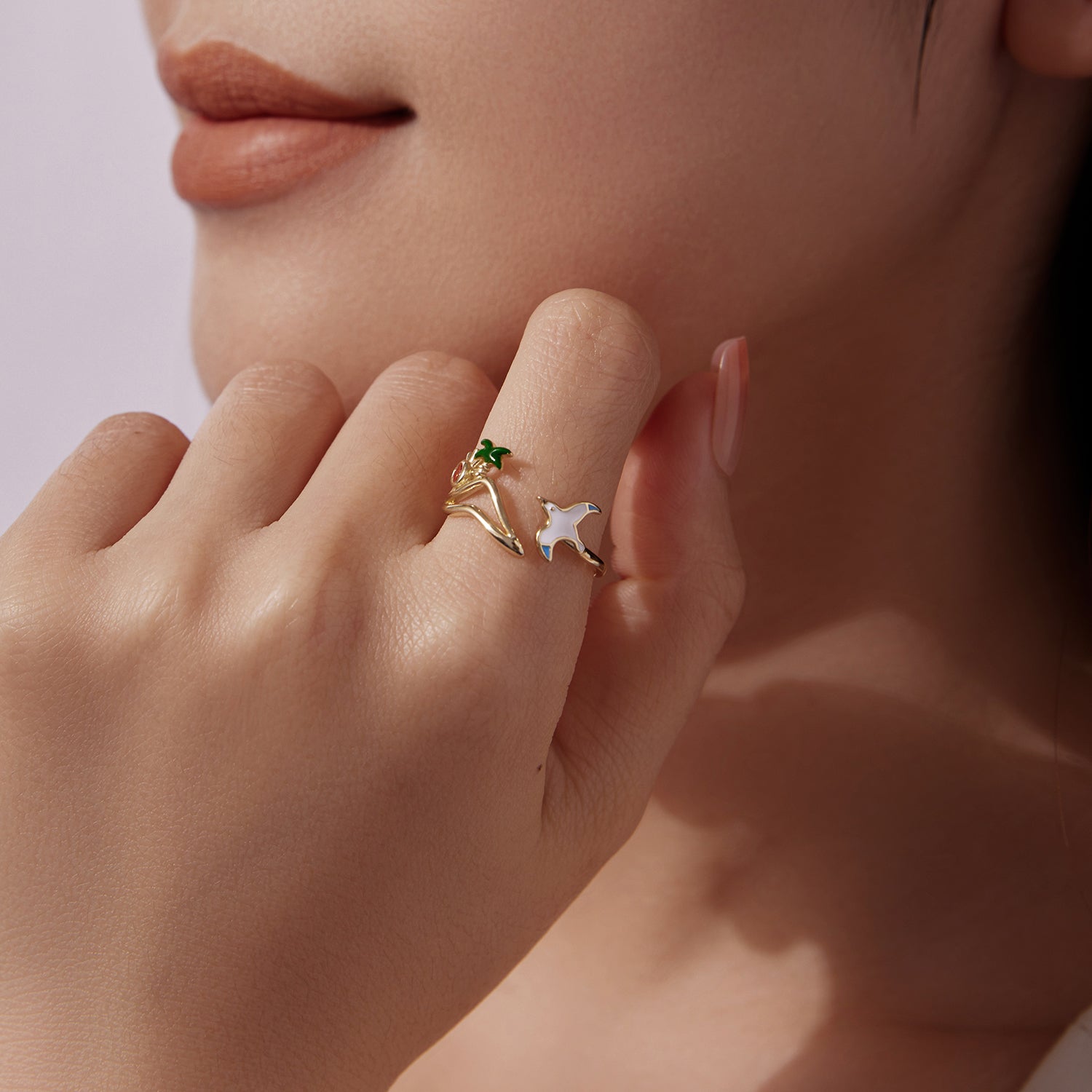 925 Sterling Silver Enamel Pavé Setting CZ Gold Plated Ring for Women