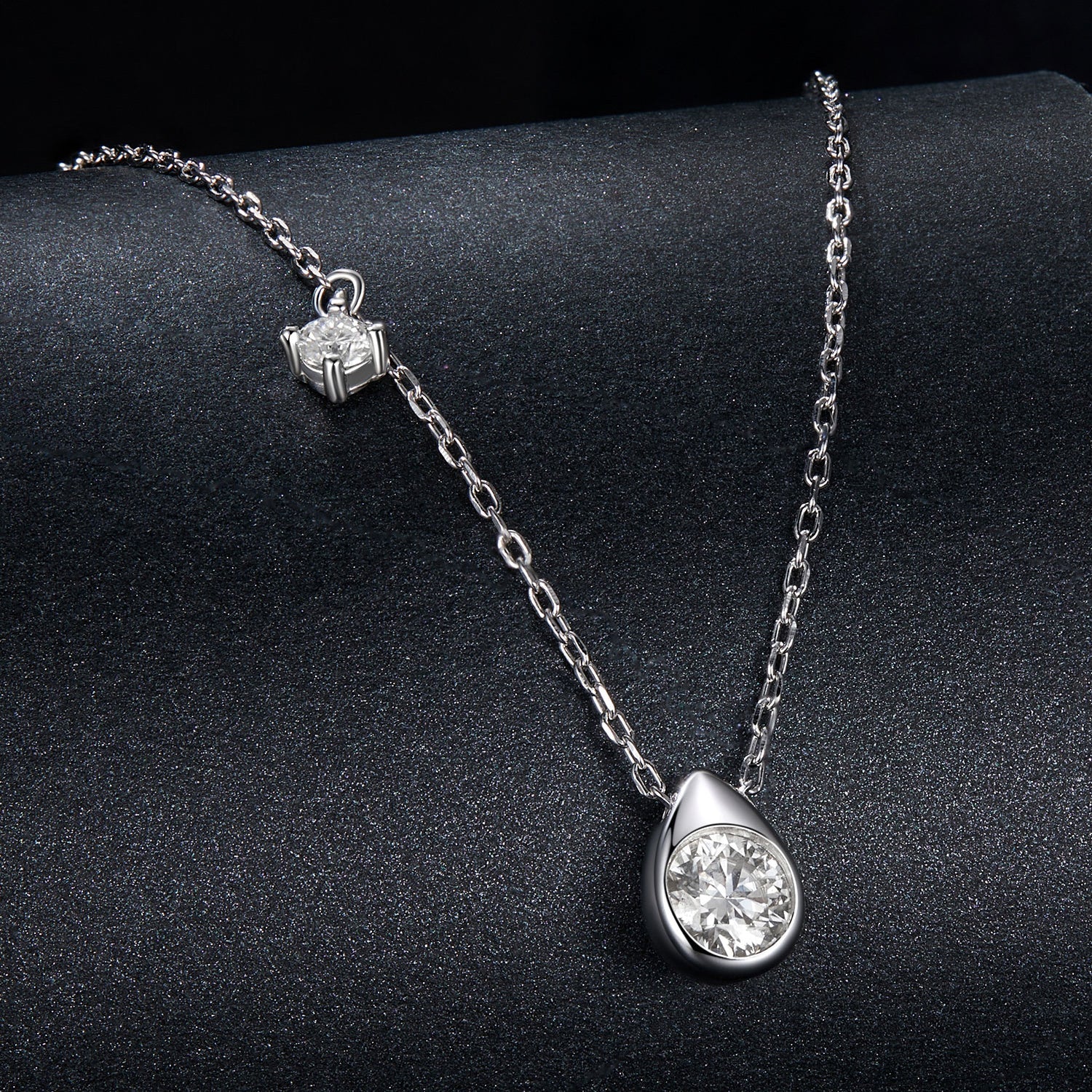 925 Sterling Silver + Moissanite Adjustable Necklace for Women - White Gold 0.5ct & 0.1ct