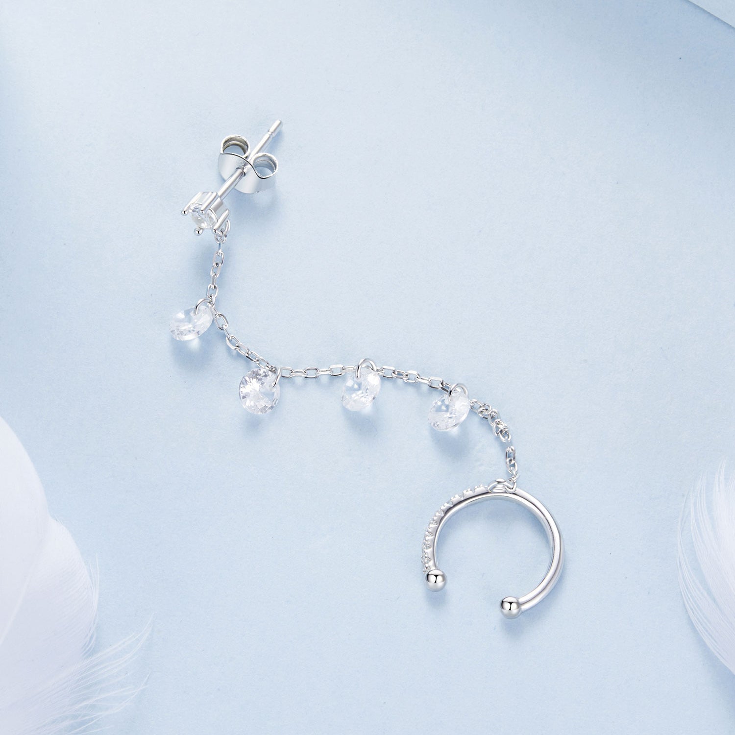 925 Sterling Silver Earrings with Pave Setting CZ - White Gold Plated for Women