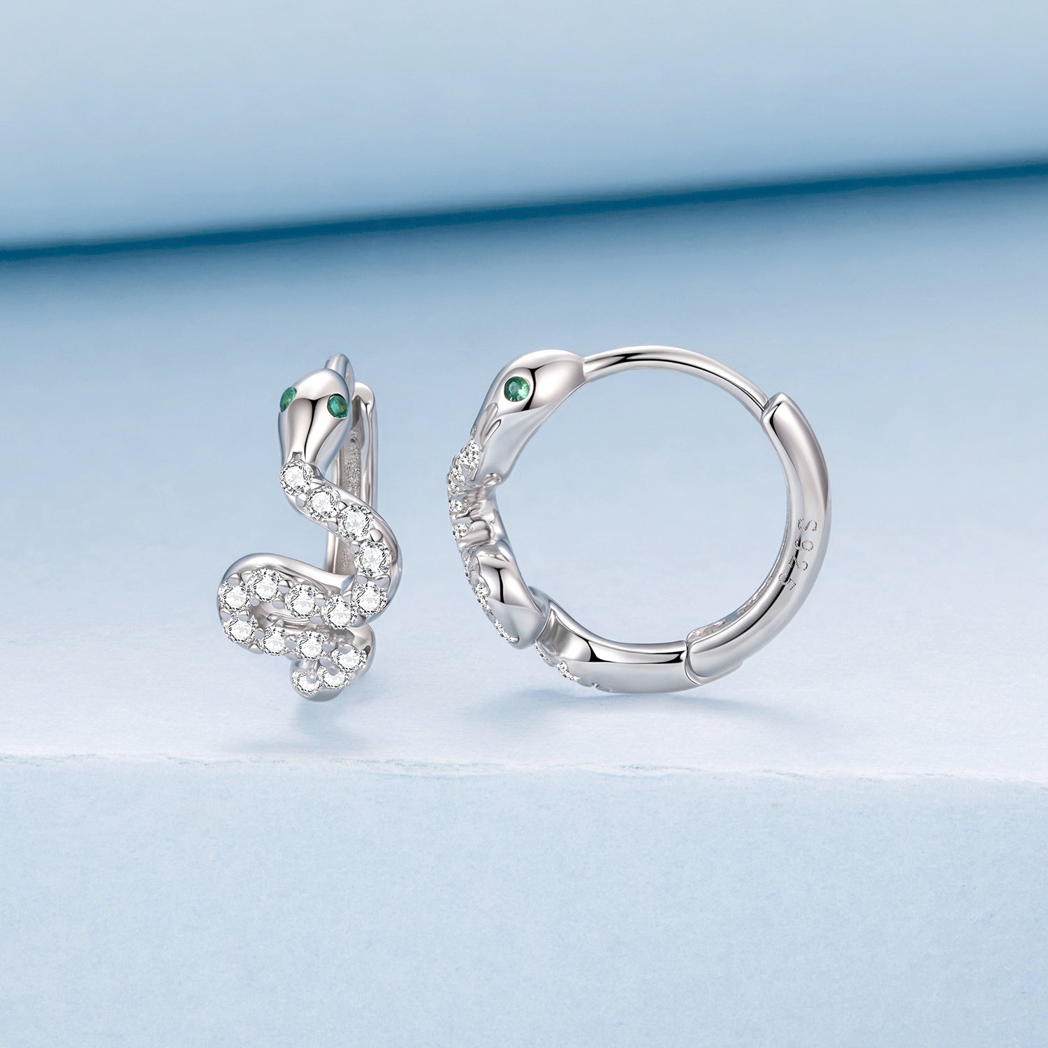 925 Sterling Silver Hoop Earrings with White Gold Plating and CZ Stones