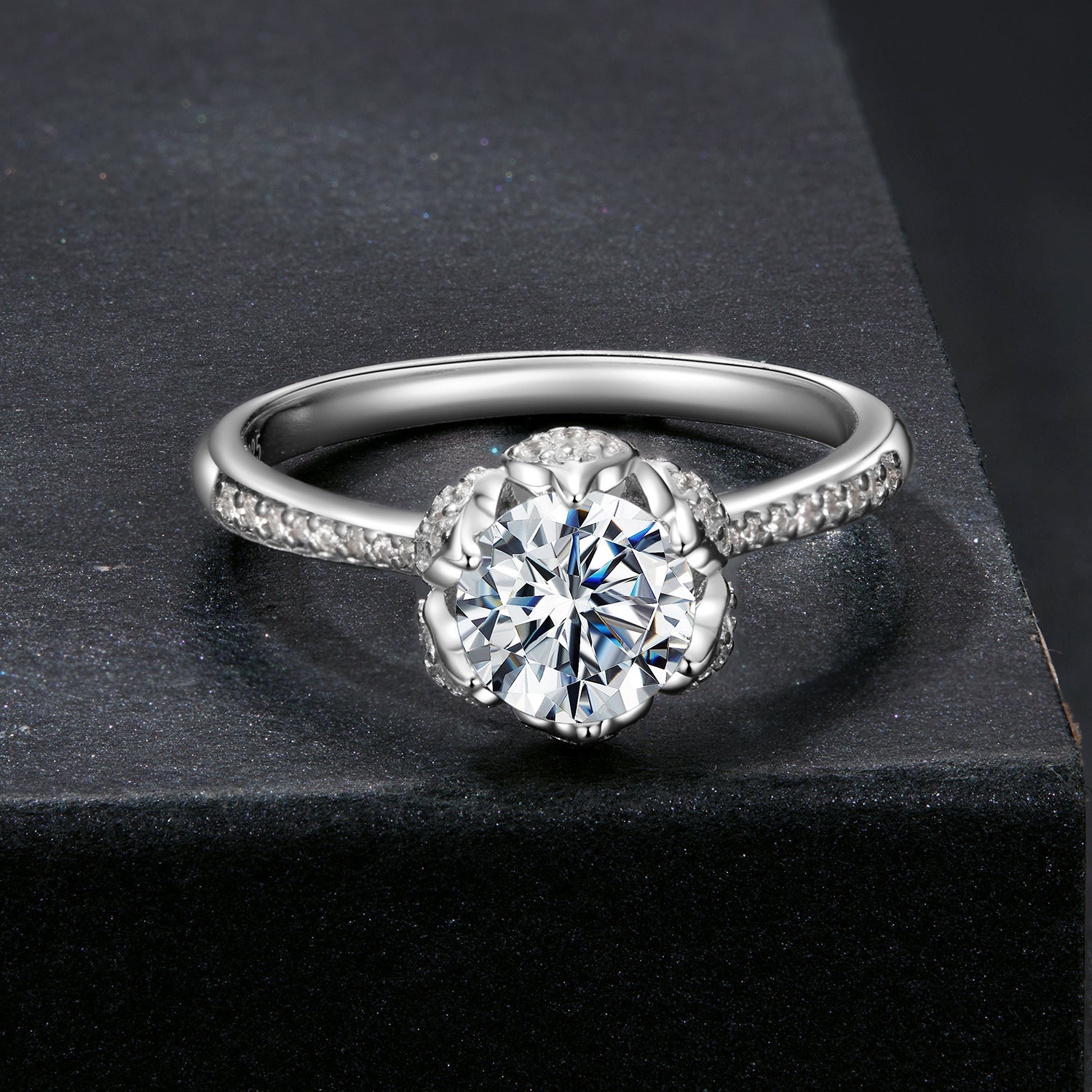 925 Sterling Silver Moissanite Ring 1ct Size 6 White Gold Plated for Women