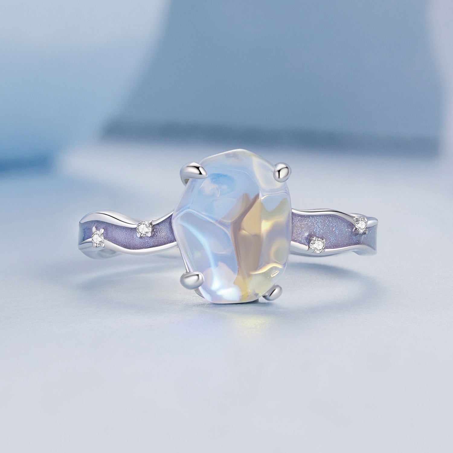 925 Sterling Silver Enamel 10x8mm CZ Ring Size 6 for Women