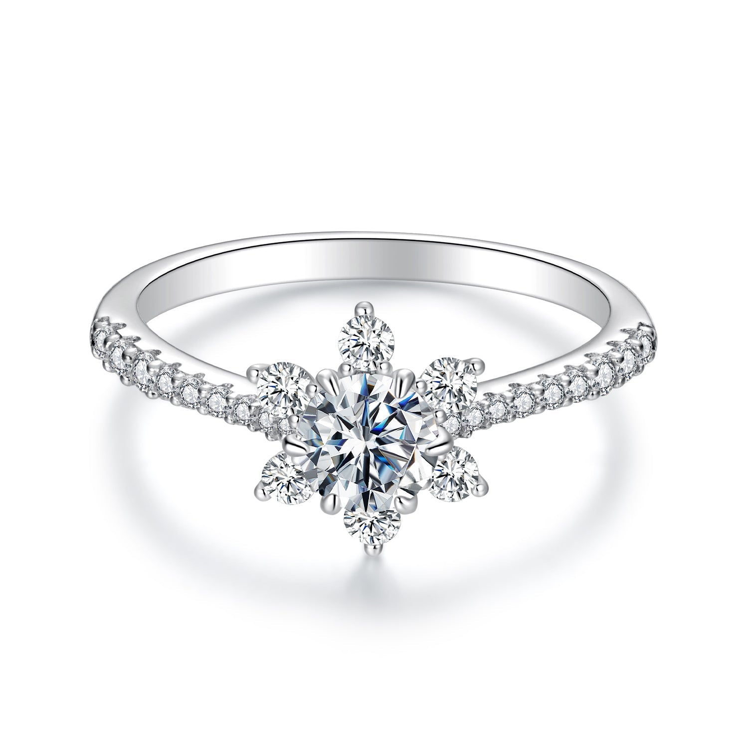 925 Sterling Silver Pavé Moissanite Ring with CZ - Size 6