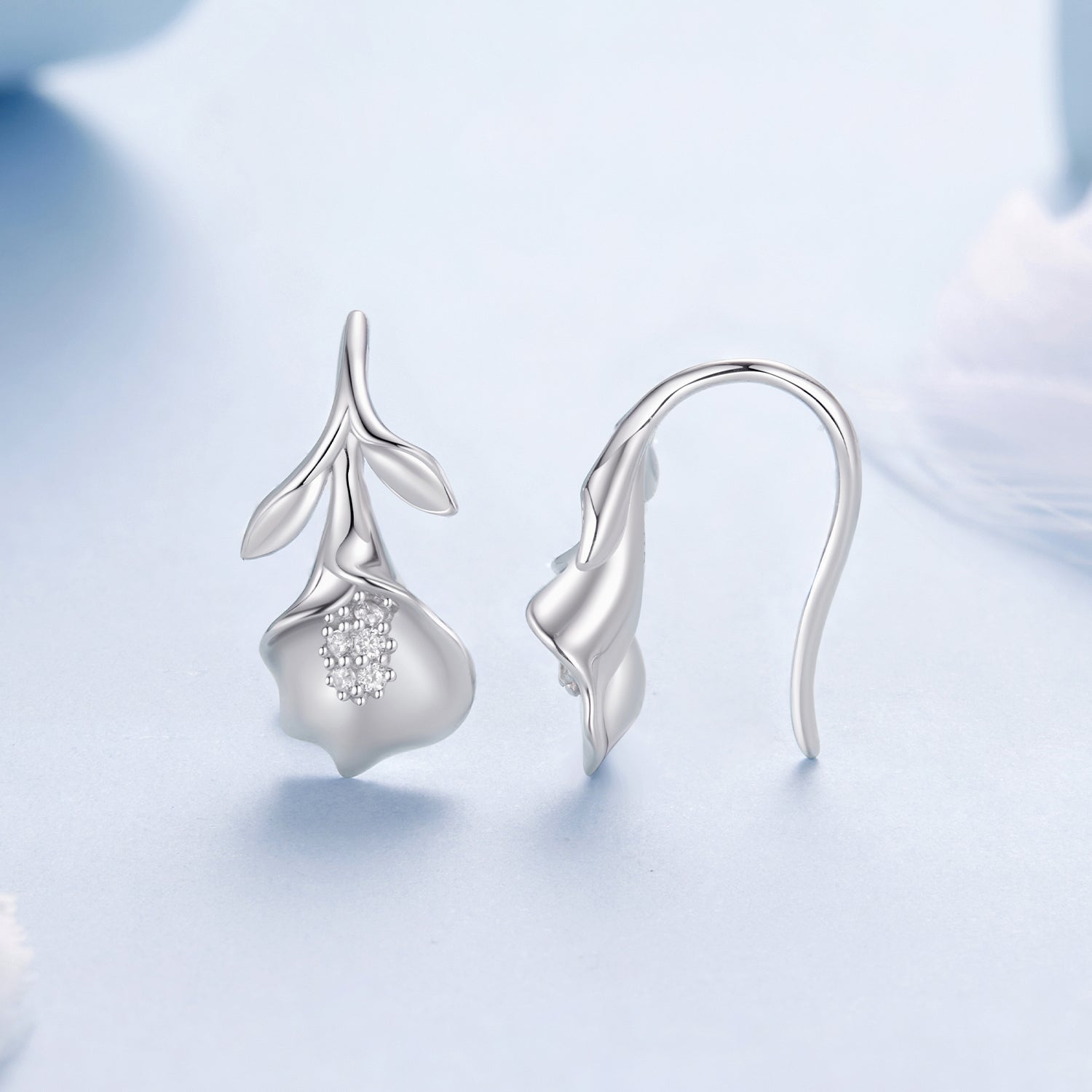 925 Sterling Silver Earrings with White Gold Plating and CZ