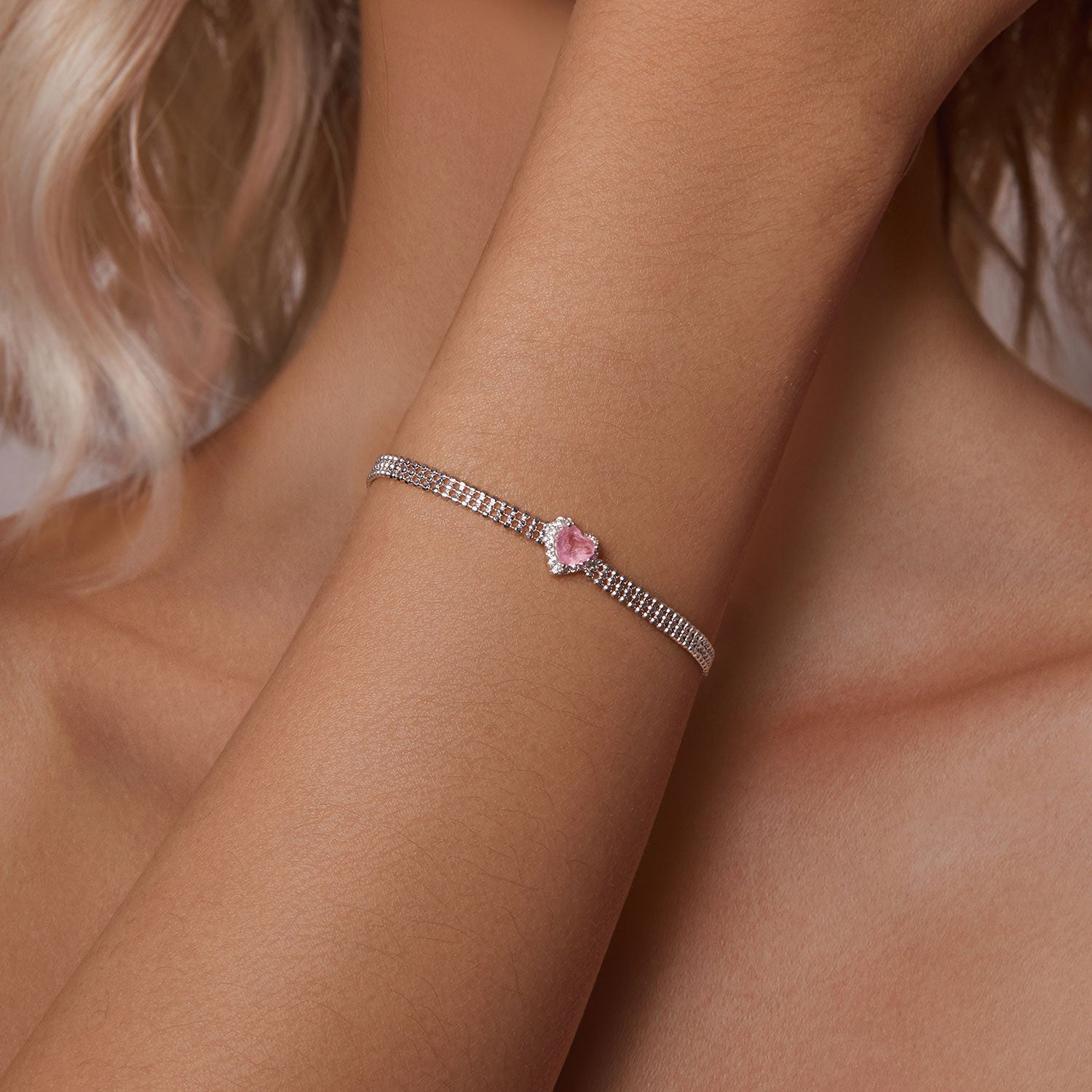 925 Sterling Silver White Gold Plated 8mm CZ Pendant Bracelet for Women