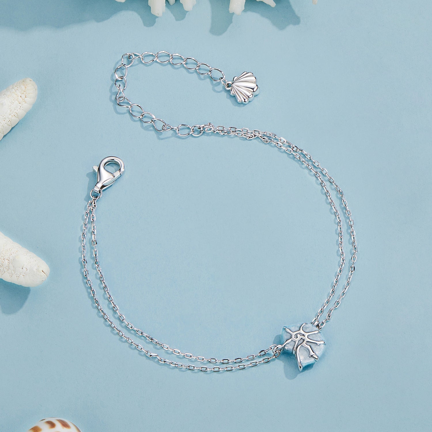925 Sterling Silver White Gold Plated Bracelet with Enamel Process