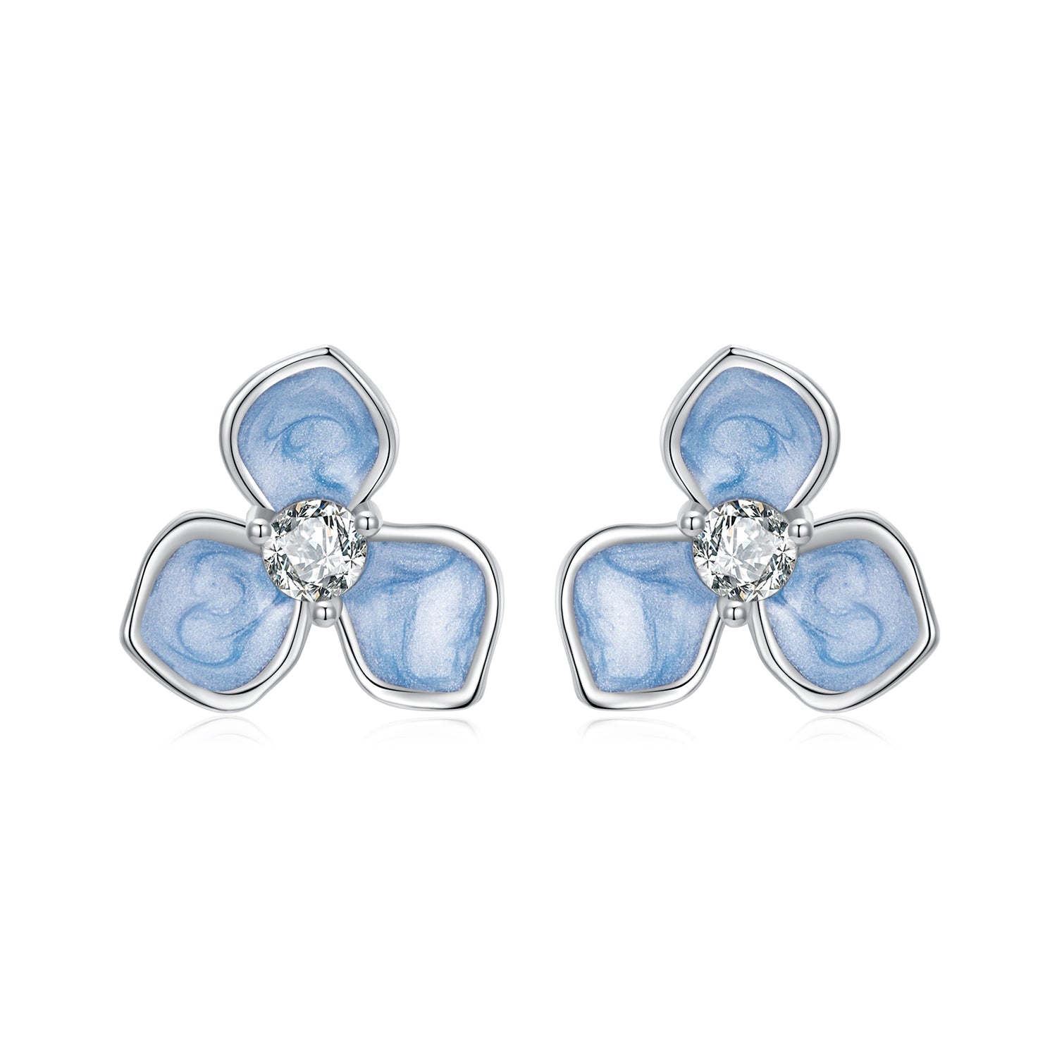 925 Sterling Silver Enamel White Gold Plated CZ Earrings