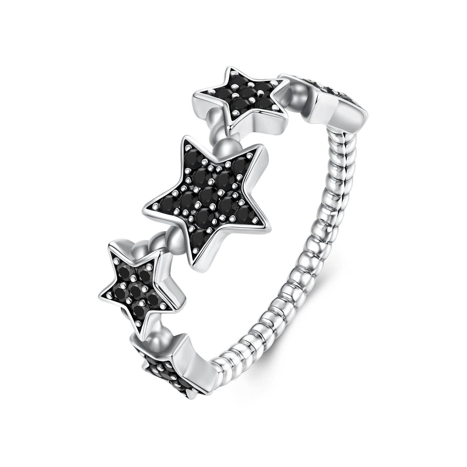 925 Sterling Silver Oxidized Rings with Pavé Setting CZ, Size 6.0 for Women