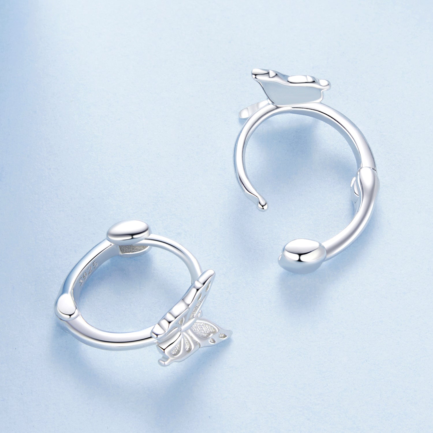 925 Sterling Silver Earrings with White Gold Plating, 1.1x0.7 cm, for Women