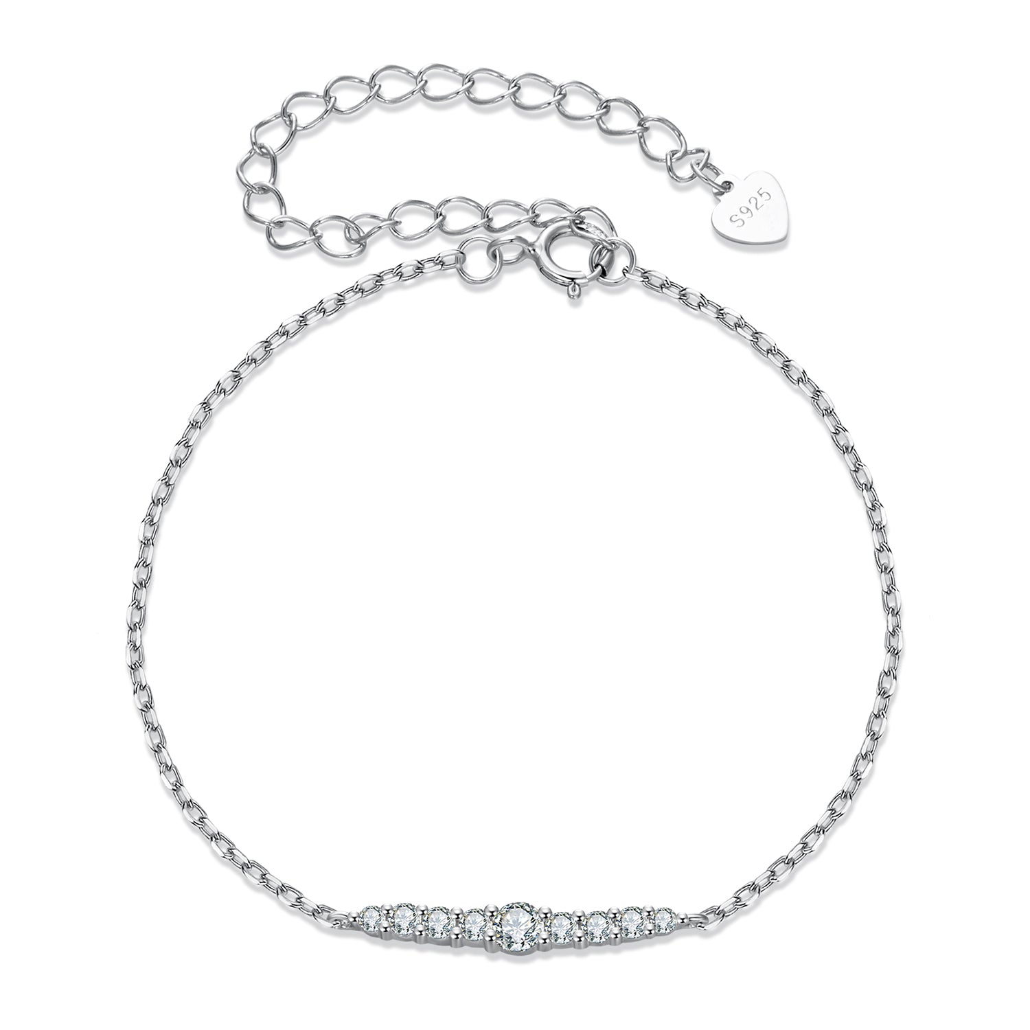 925 Sterling Silver Moissanite Bracelet for Women, Plated White Gold, 15+6cm