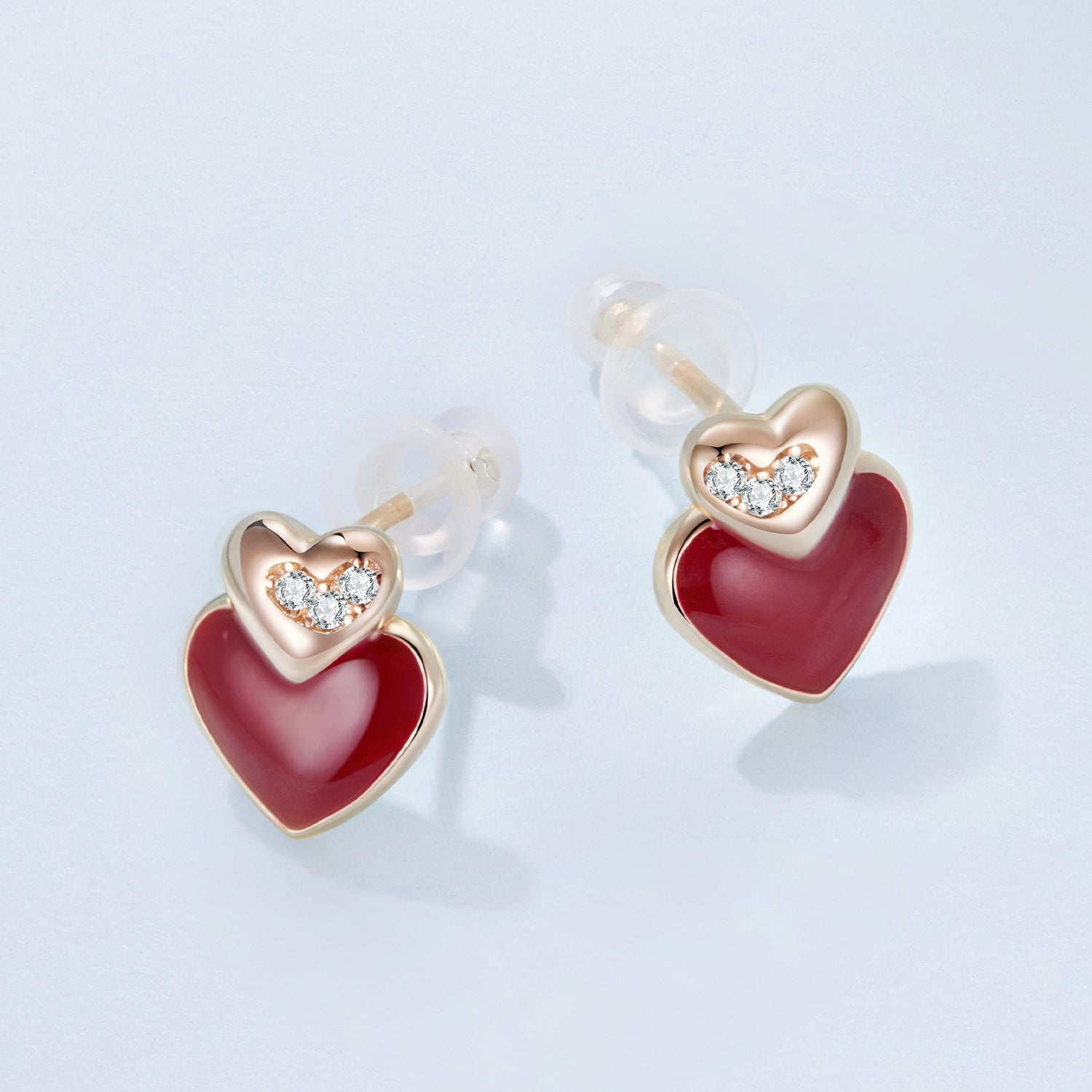 925 Sterling Silver Earrings with Enamel Finish and Pavé Setting in Rose Gold