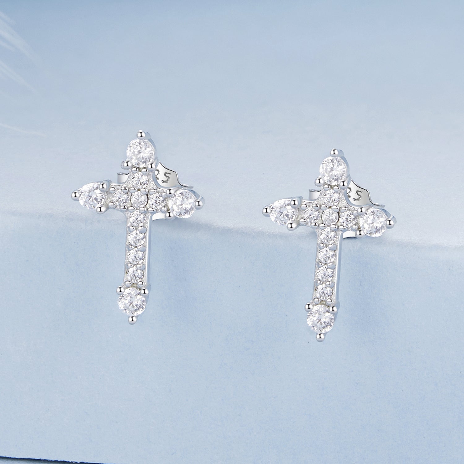925 Sterling Silver Earrings with Pavé Setting CZ in White Gold Plating - 1.2x0.8cm for Women