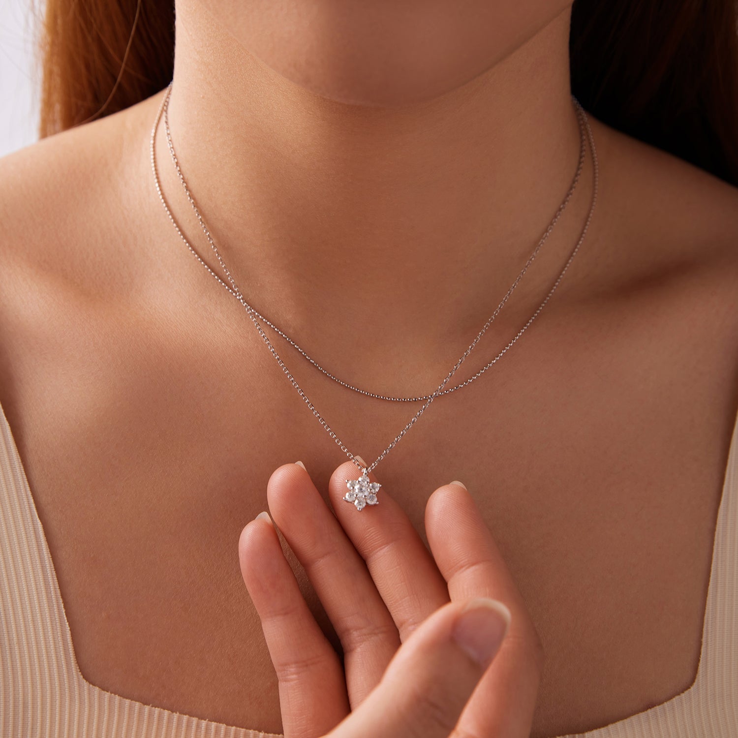 925 Sterling Silver 0.06 Carat & 0.20 Carat Moissanite Necklace with White Gold Plating for Women